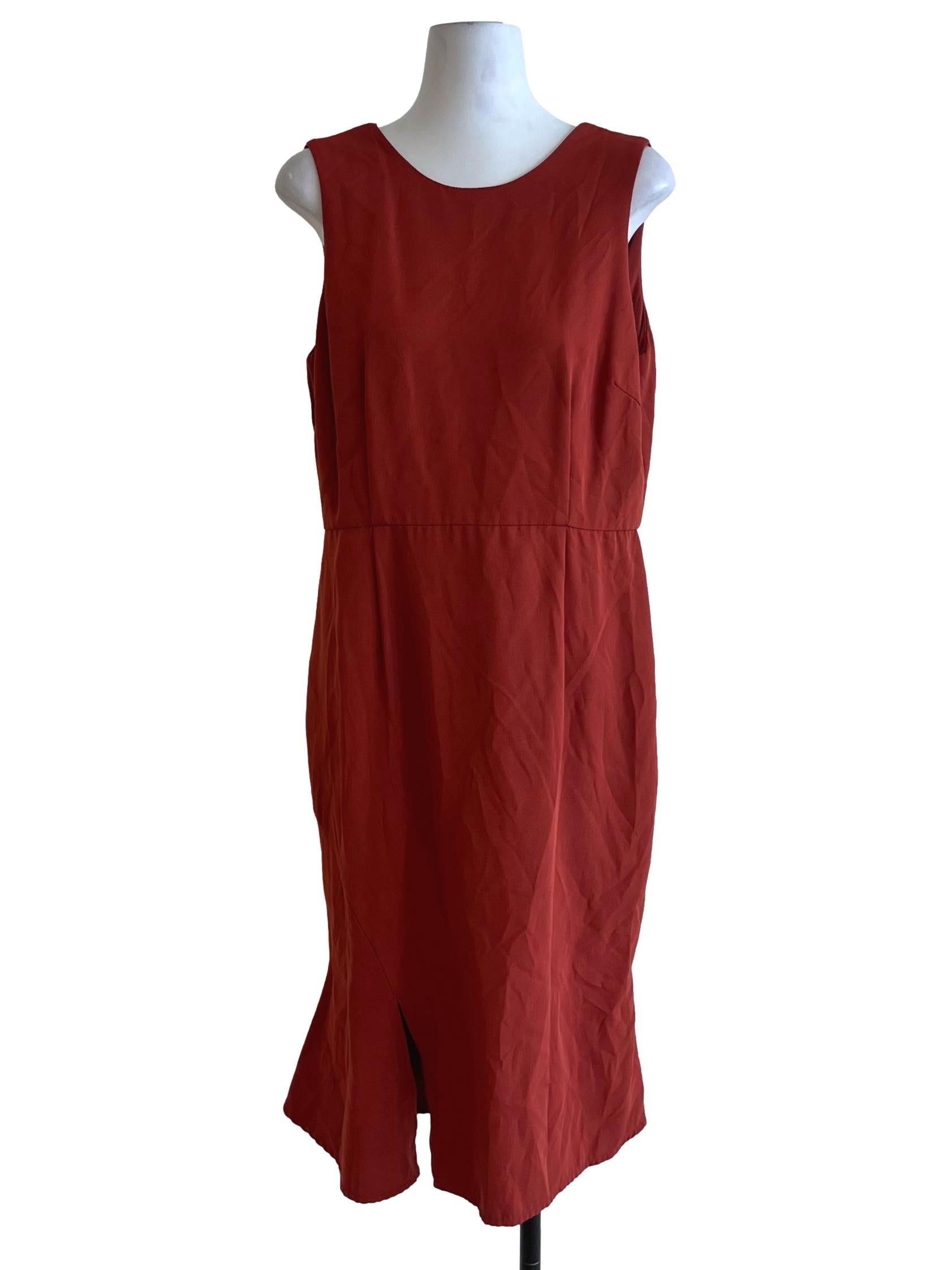 Amber Orange Jewel Neckline A-Line Dress
