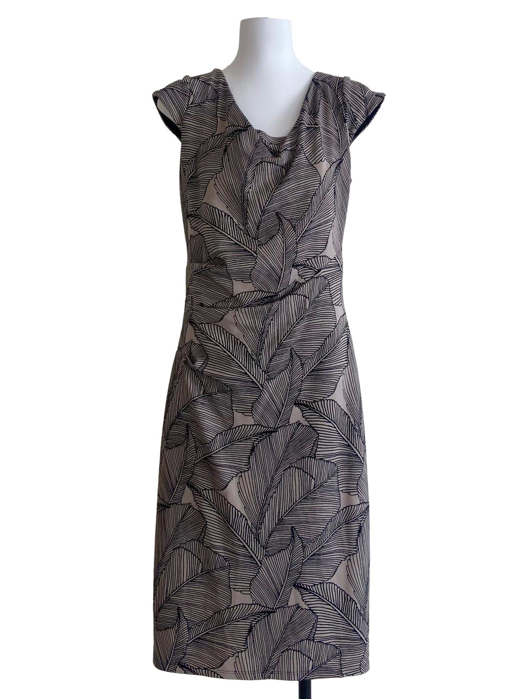 Bone Beige & Black Floral Bodycon Dress