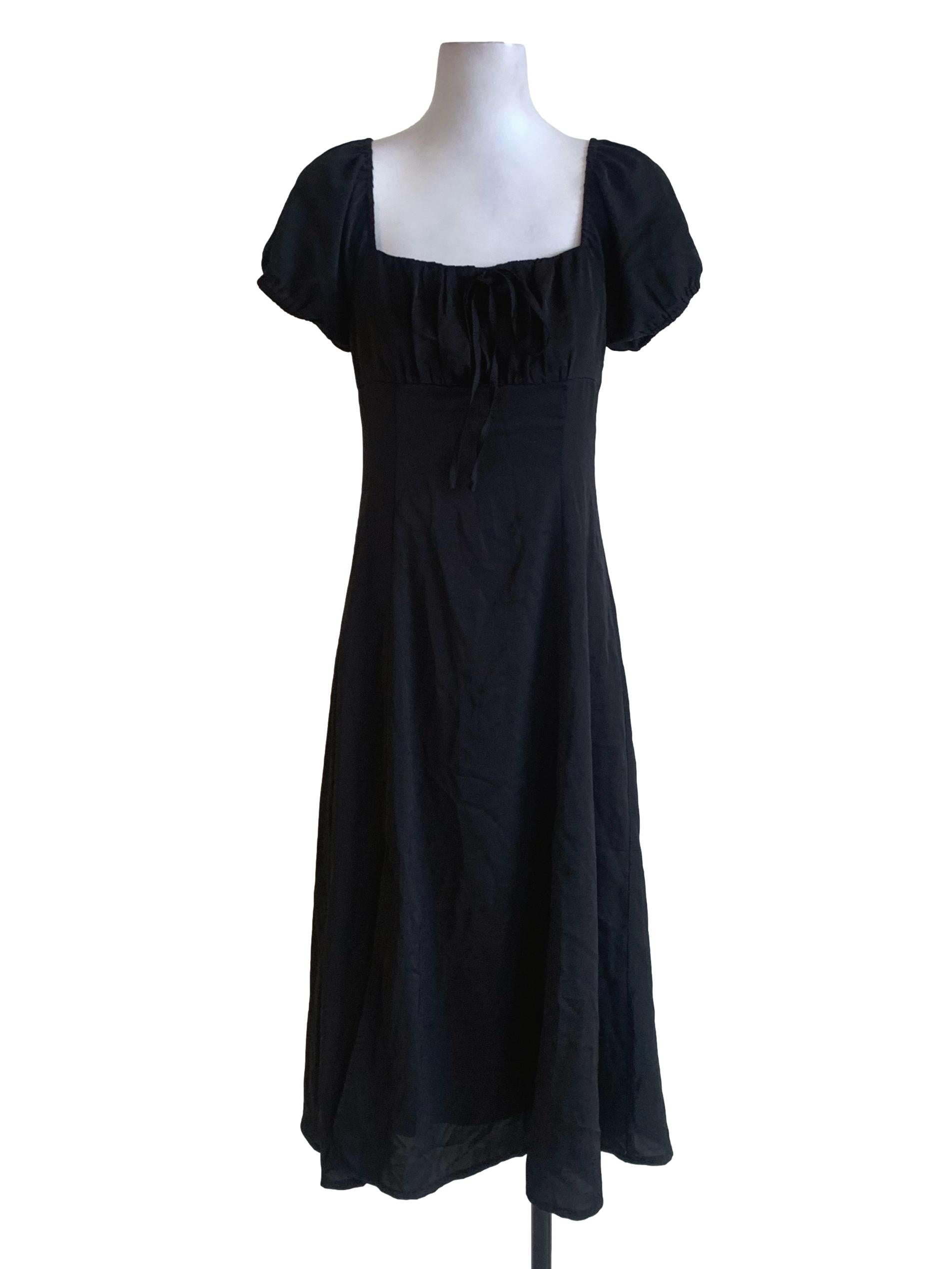 Black Square Neckline Empire Dress