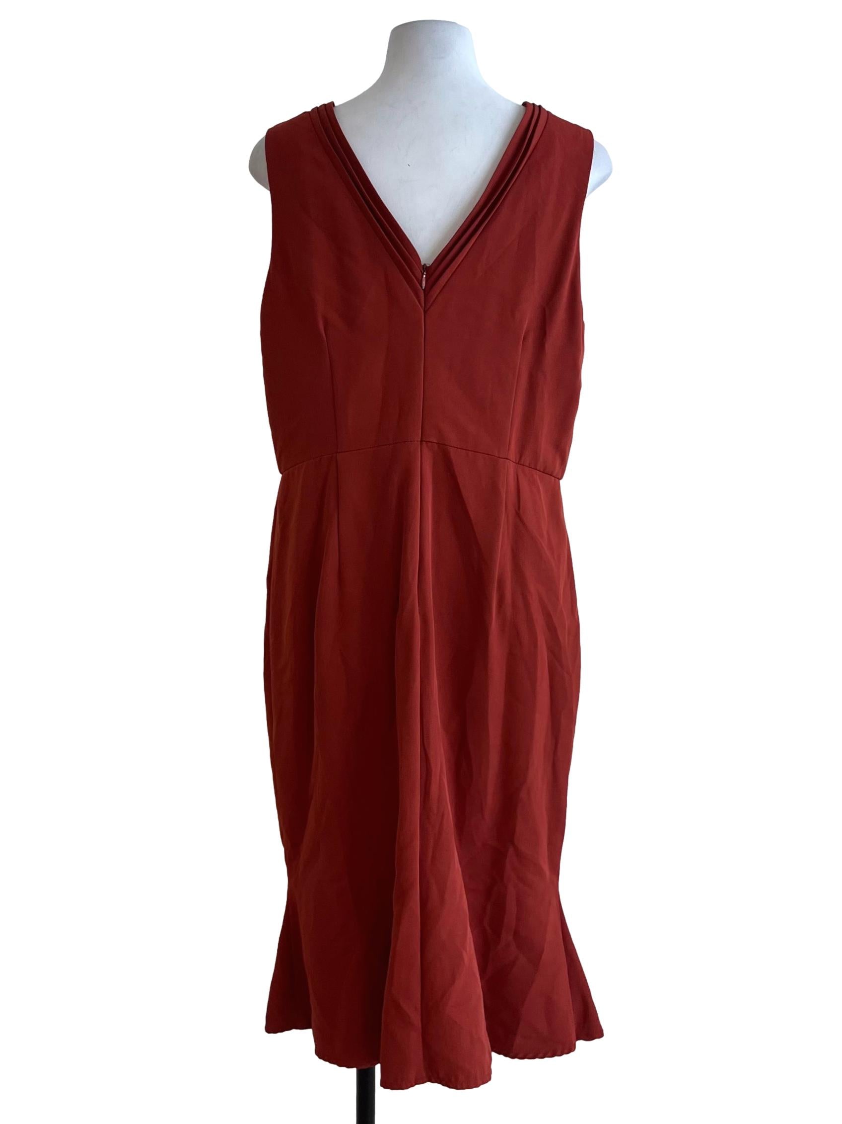 Amber Orange Jewel Neckline A-Line Dress