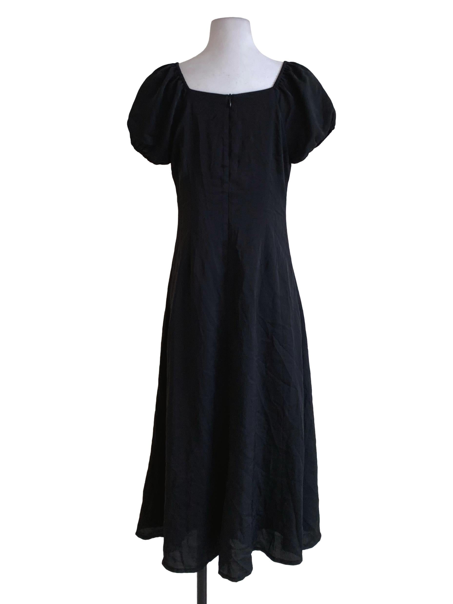 Black Square Neckline Empire Dress