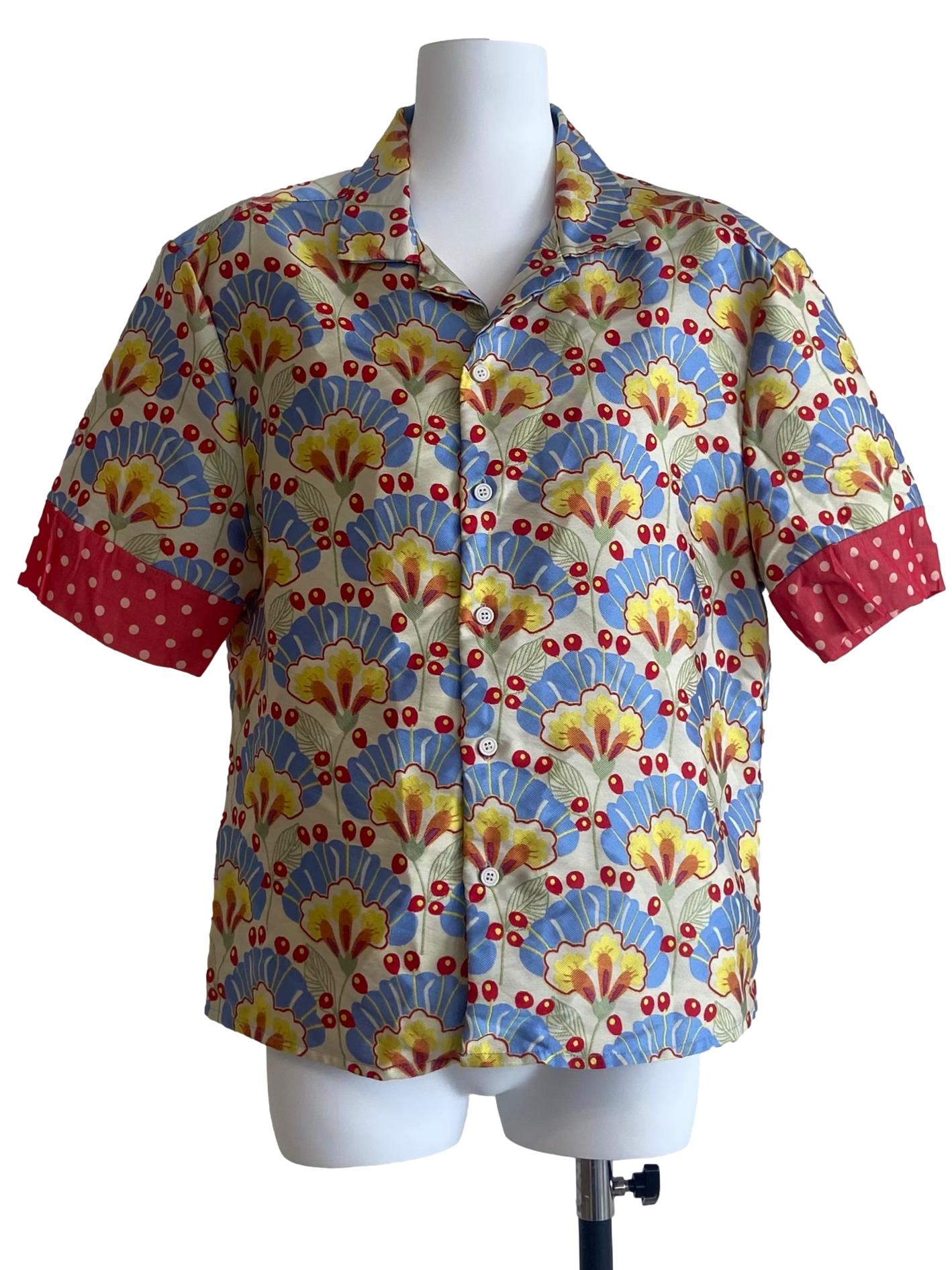 Green & Colorful Floral Button Down Blouse