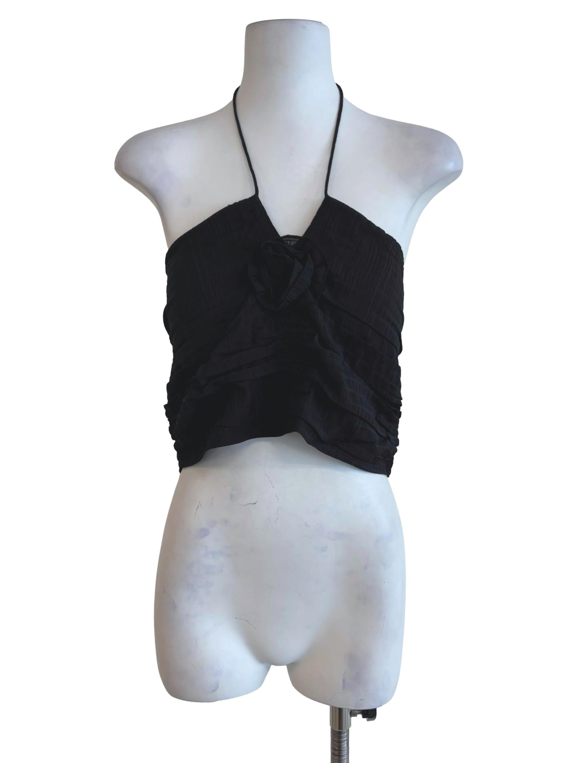 Black Delsy Rosette Halter Padded Top