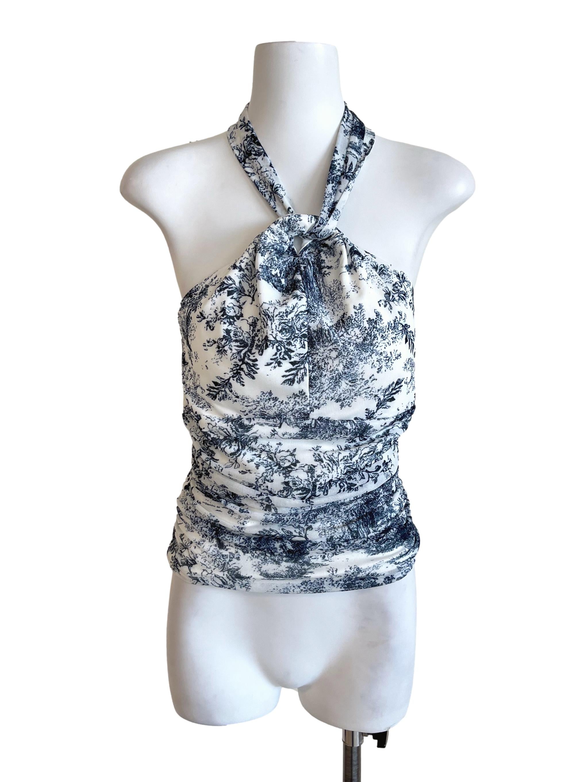 Pearl White Printed Halter Neck Tops