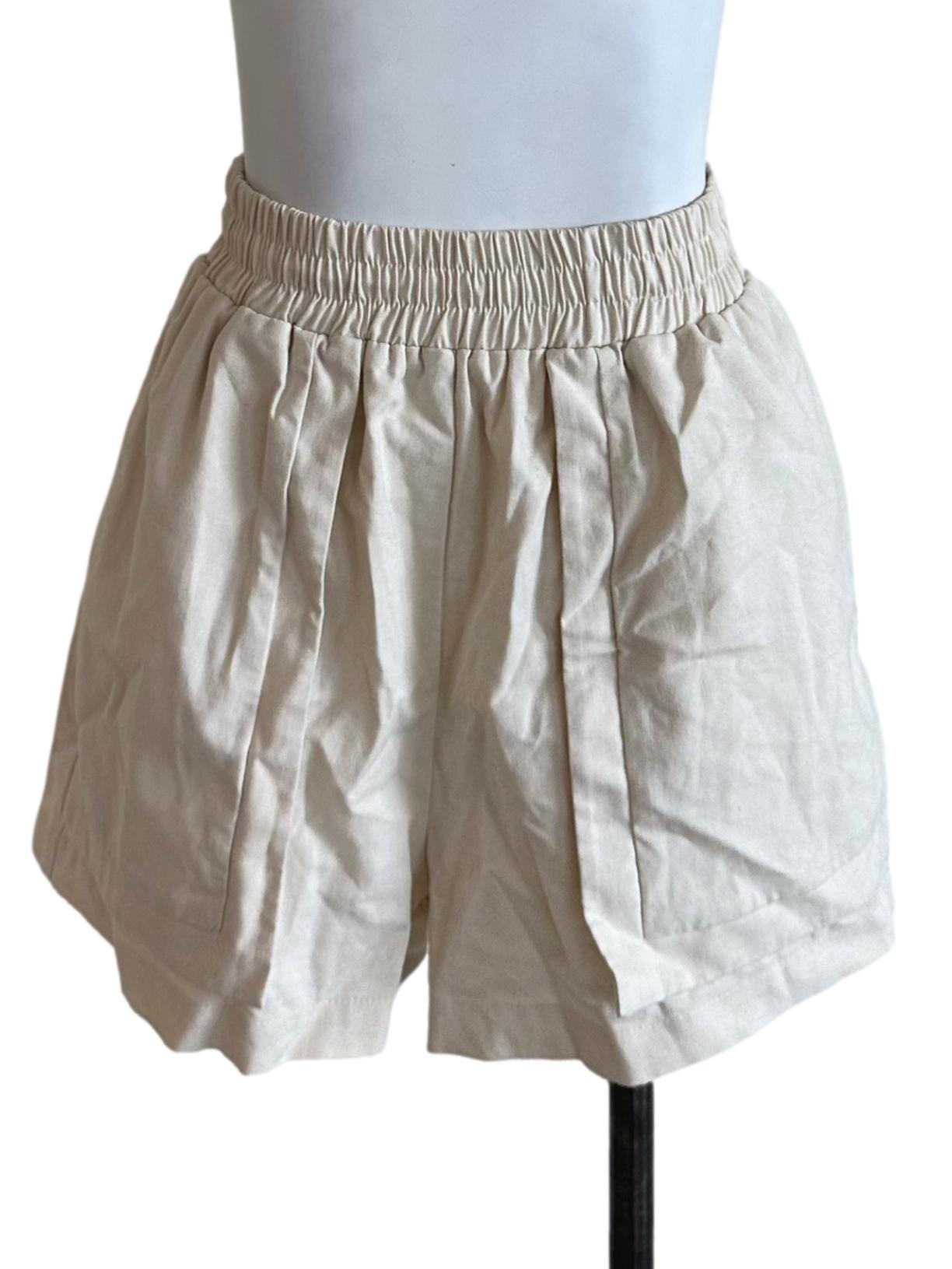 Oat Beige Elastic Waist Shorts