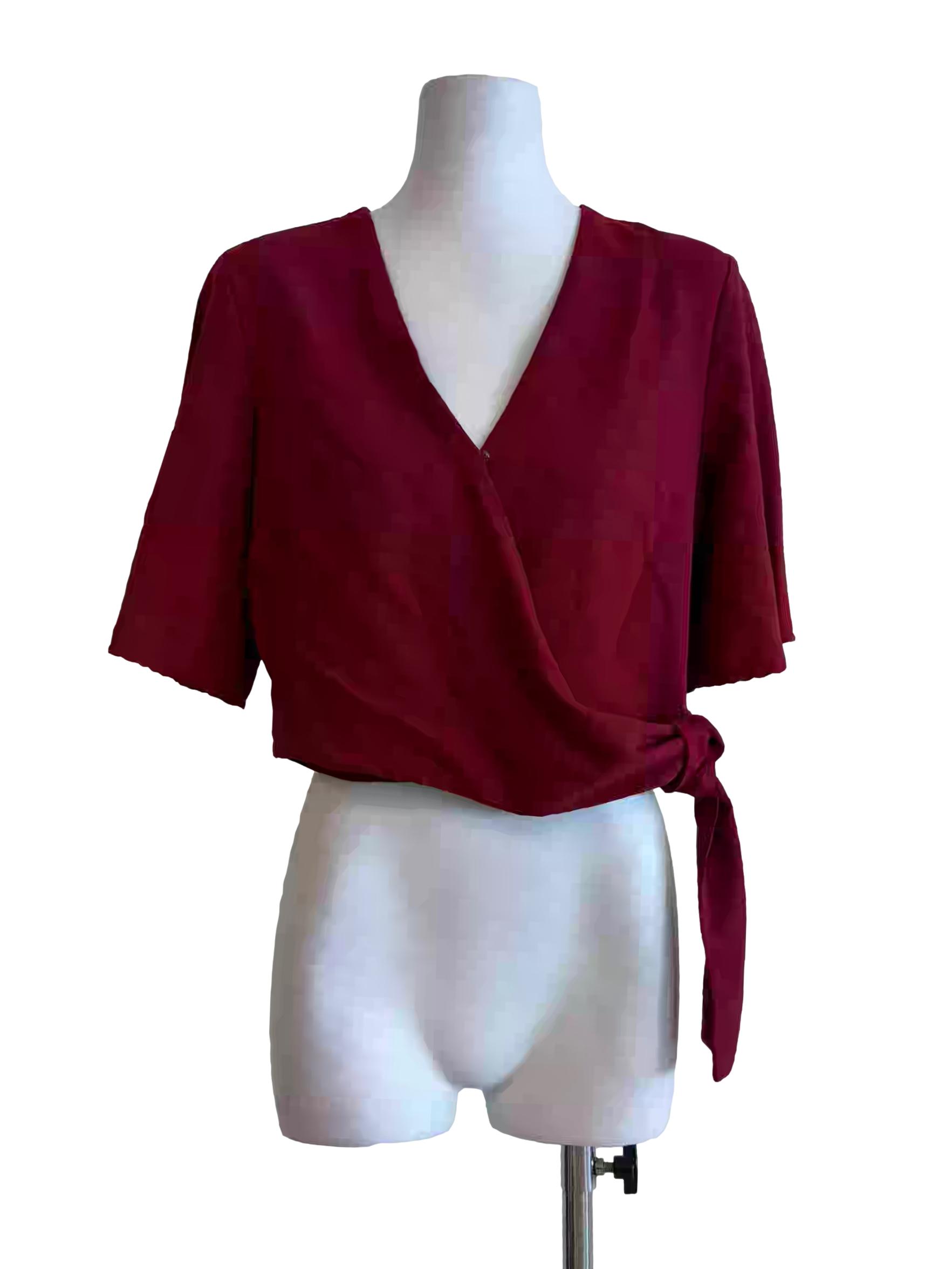 Maroon Surplice V-Neck Top