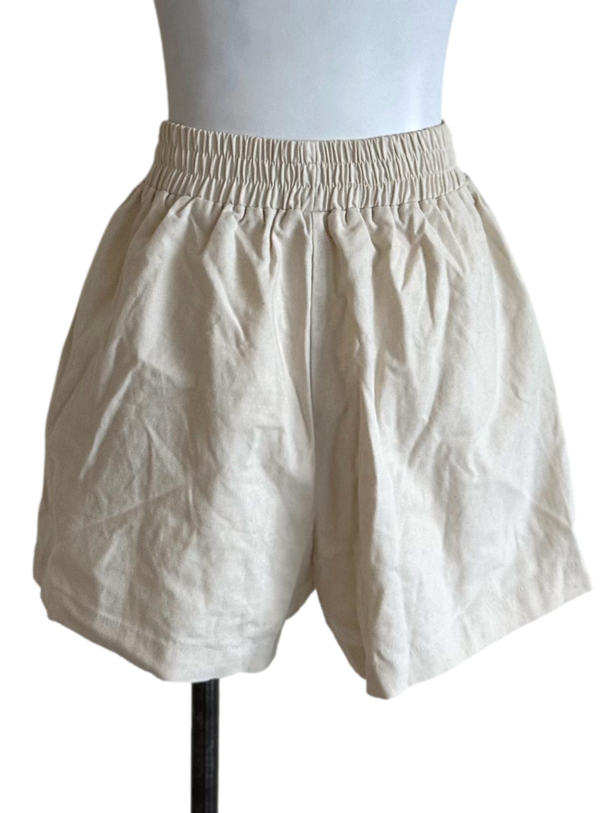 Oat Beige Elastic Waist Shorts