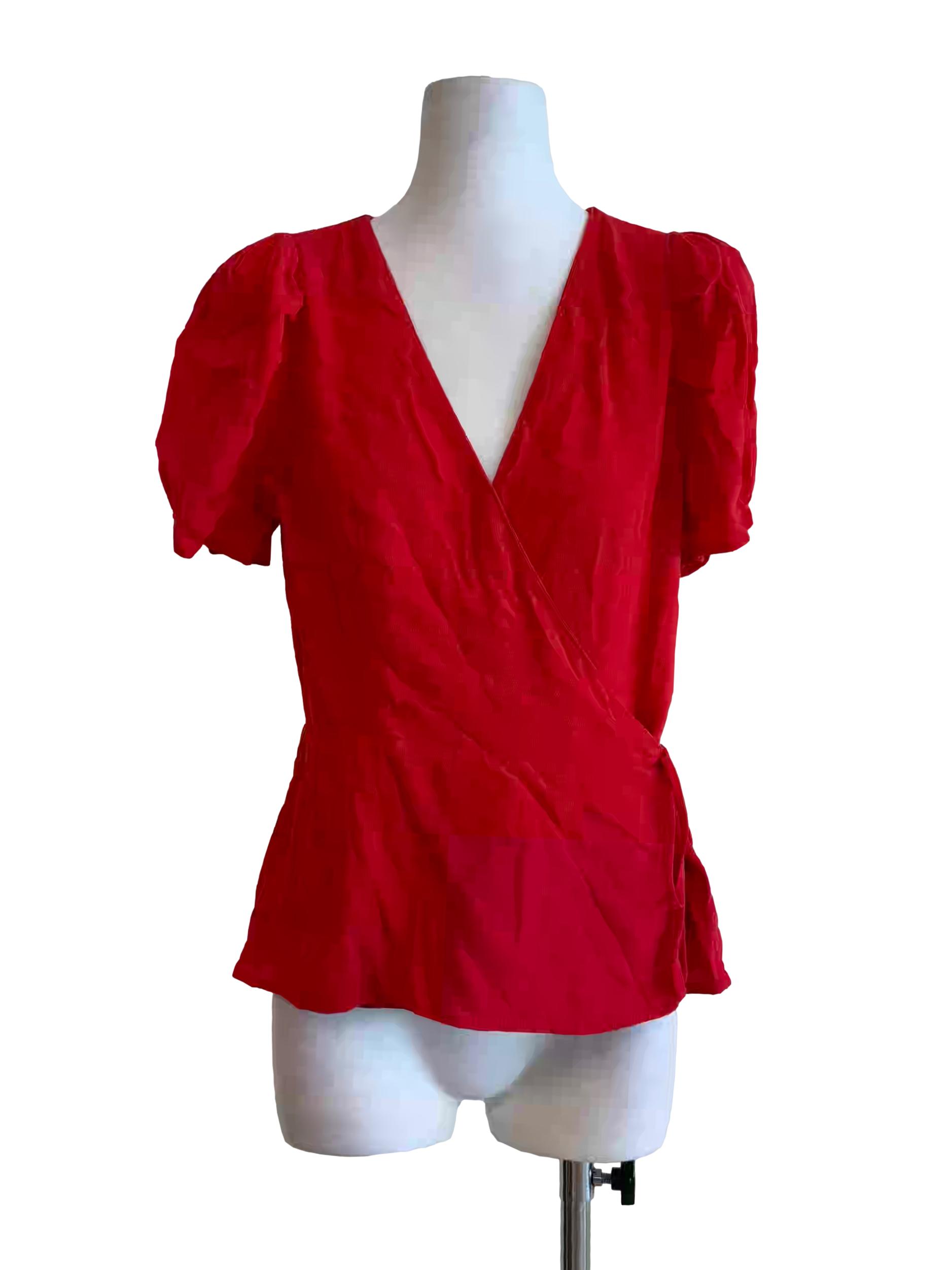Fire Red Puff Sleeve Peplum Top