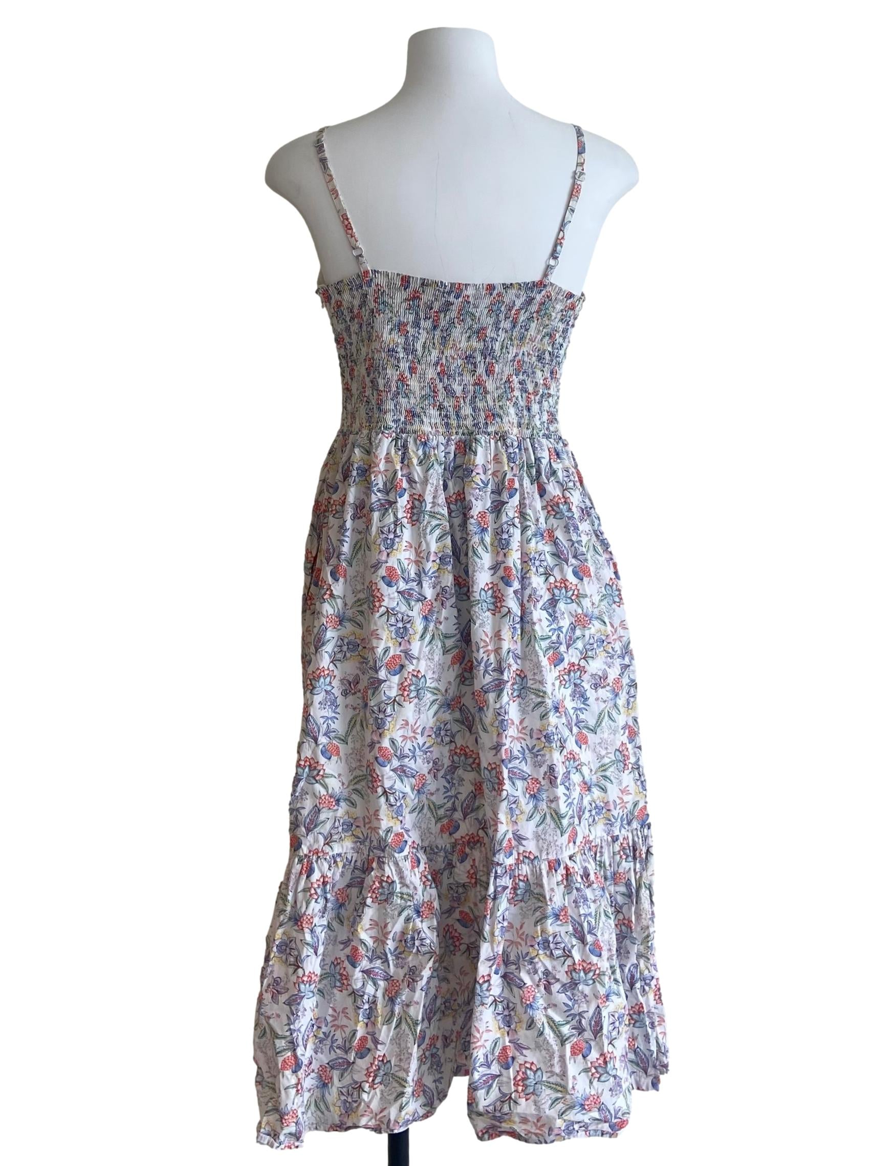 White & Floral Spaghetti Strap Drop  Waist Dress