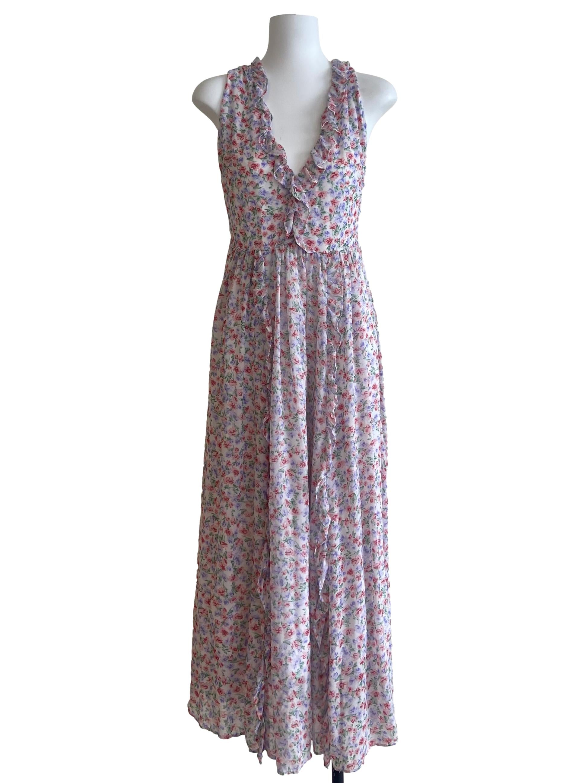 White & Red Floral Ruffled Empire Dress