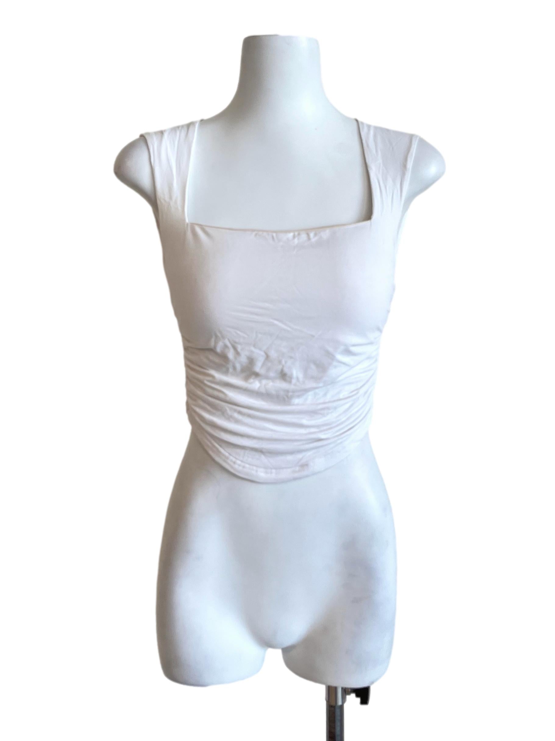 Ivory White Square Neck Fitted Tops