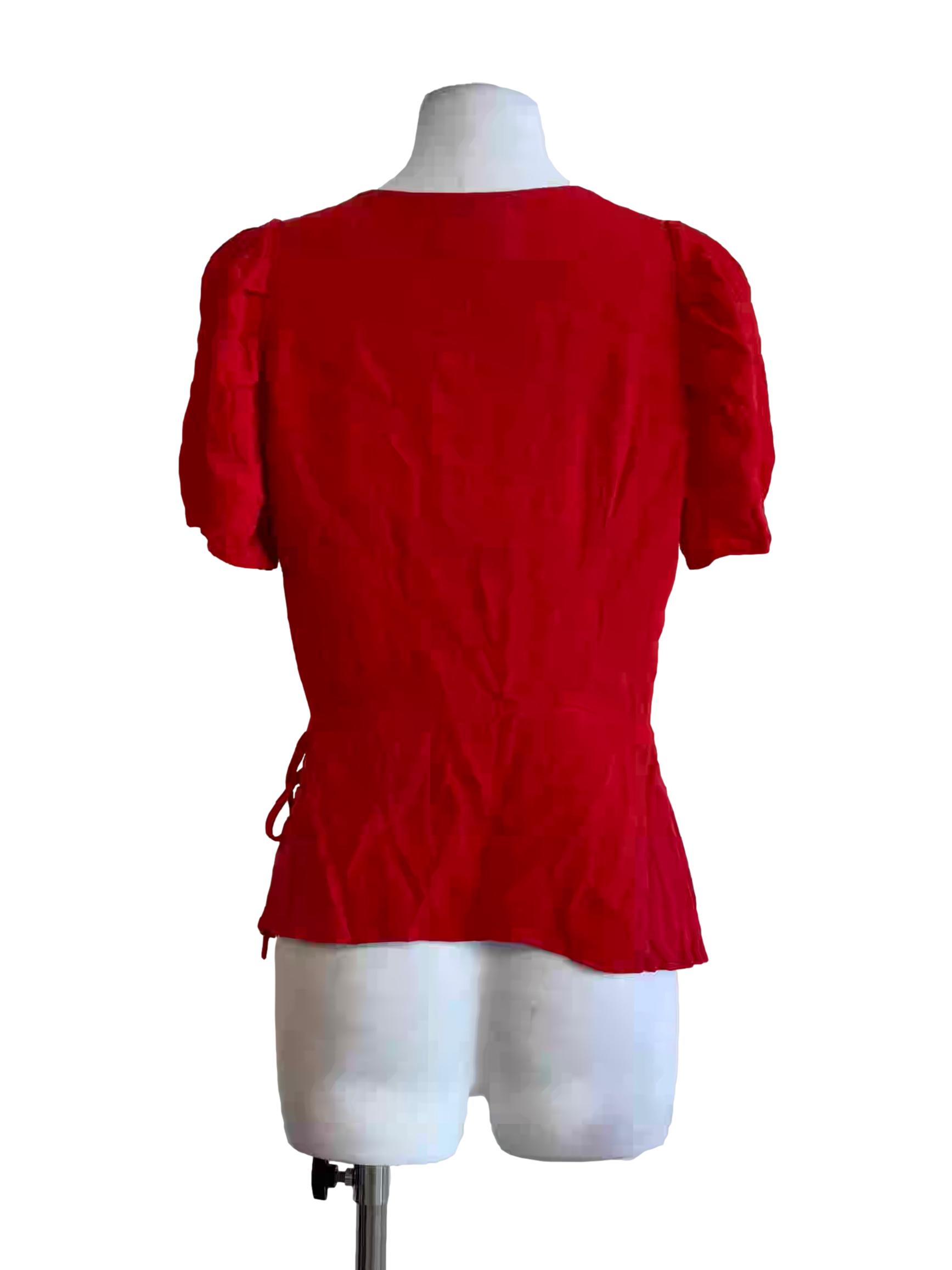 Fire Red Puff Sleeve Peplum Top