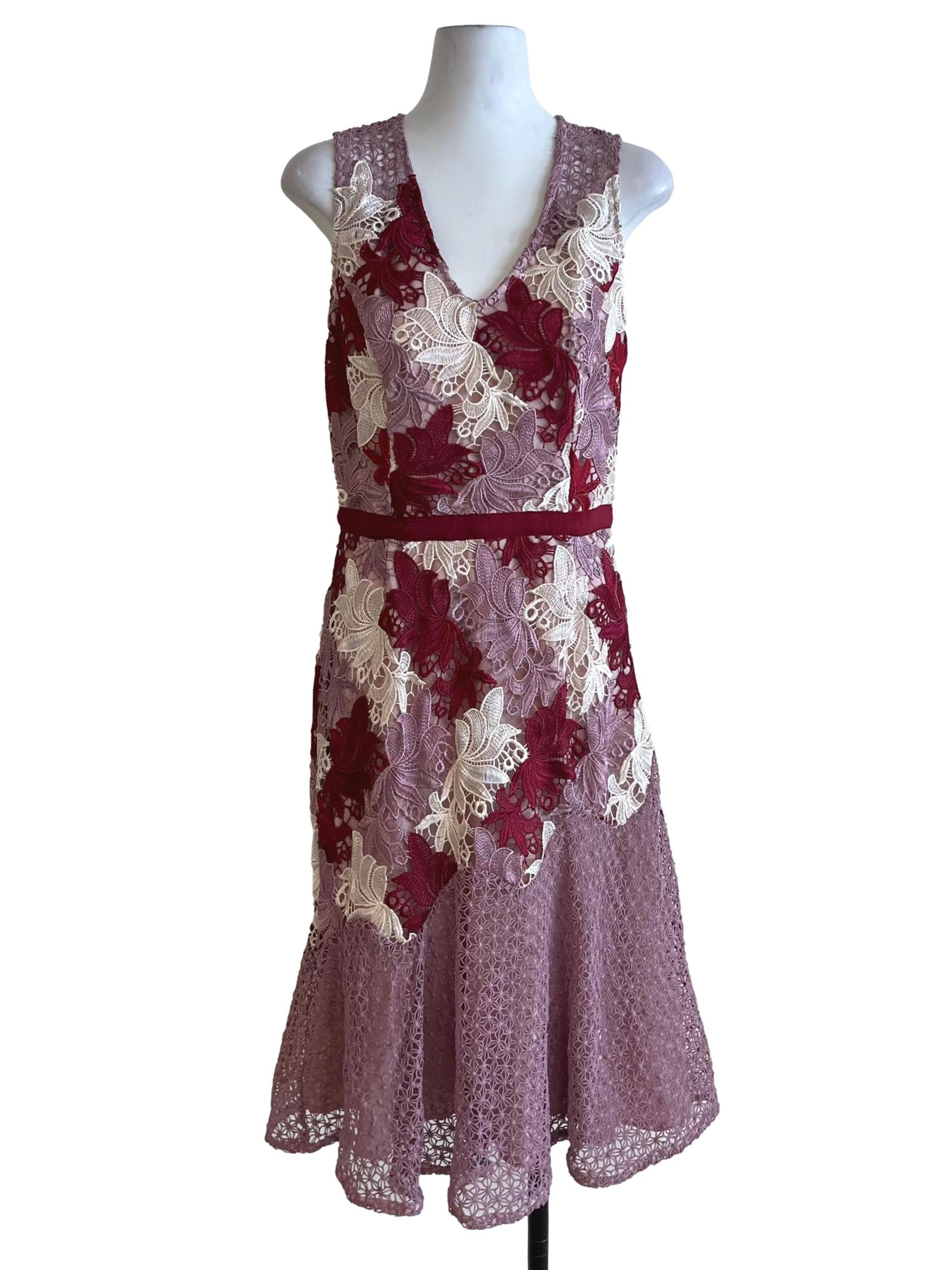 Red Pink Lace A-Line Dress