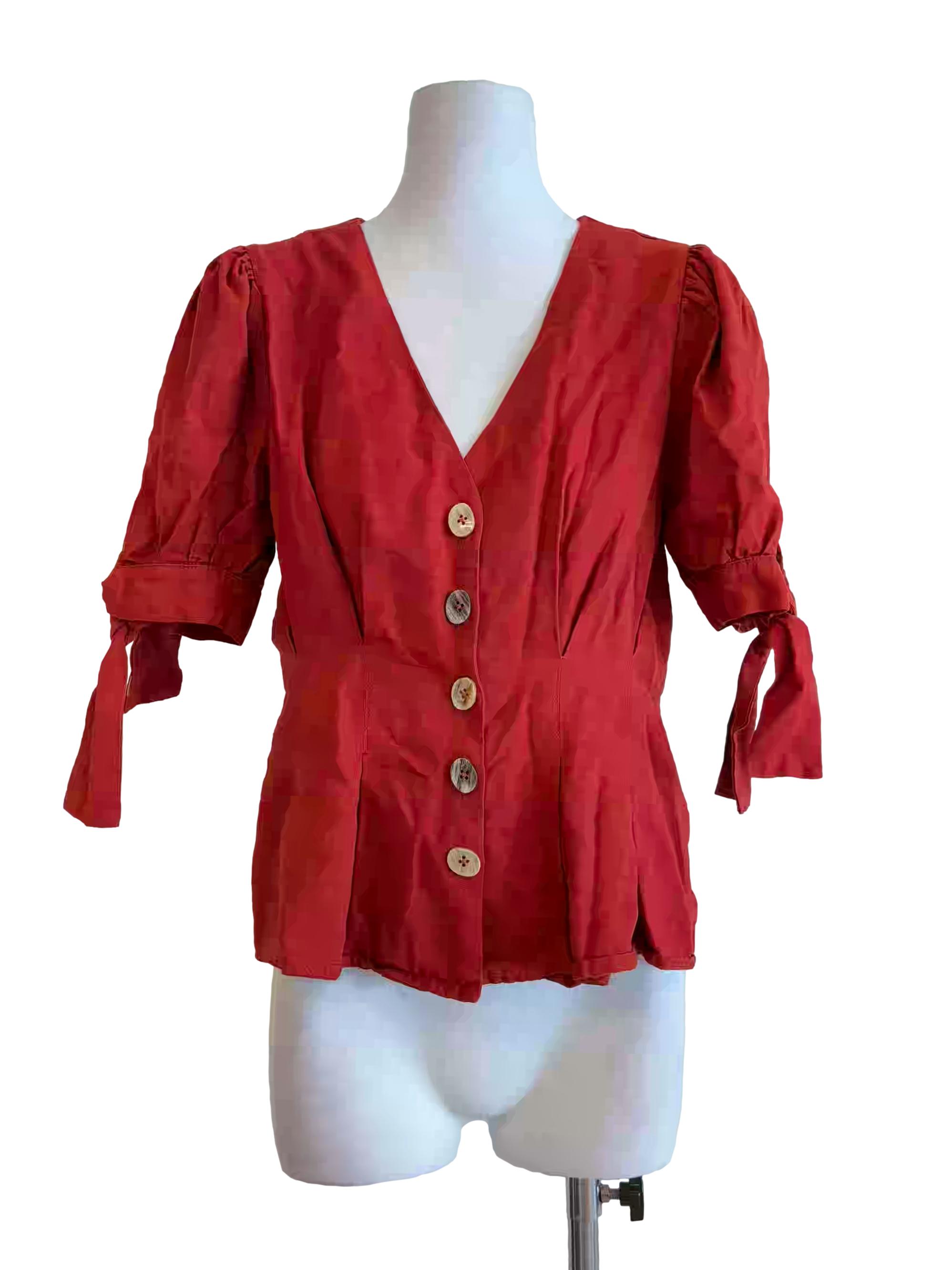 Scarlet Red Button Top
