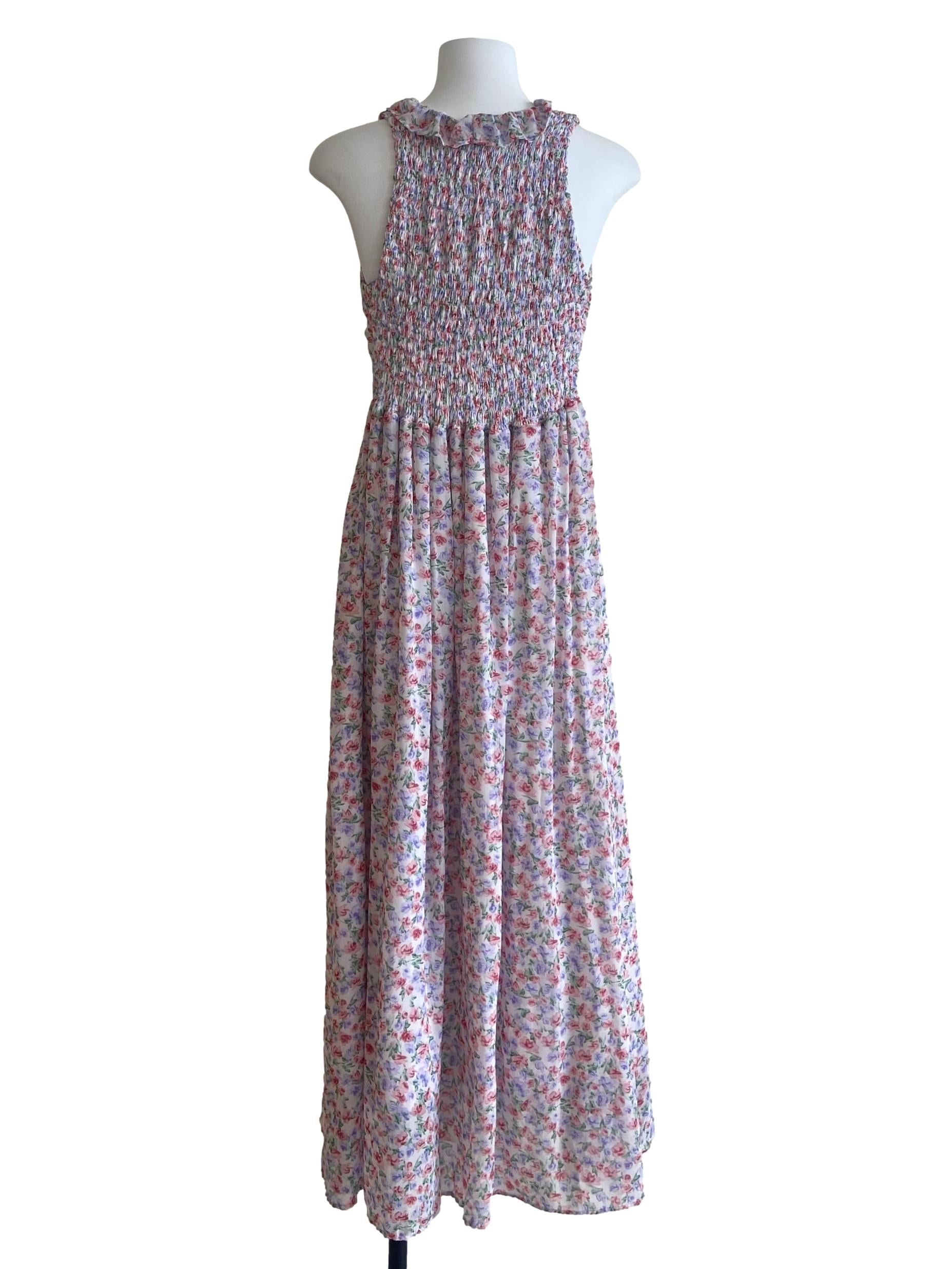 White & Red Floral Ruffled Empire Dress