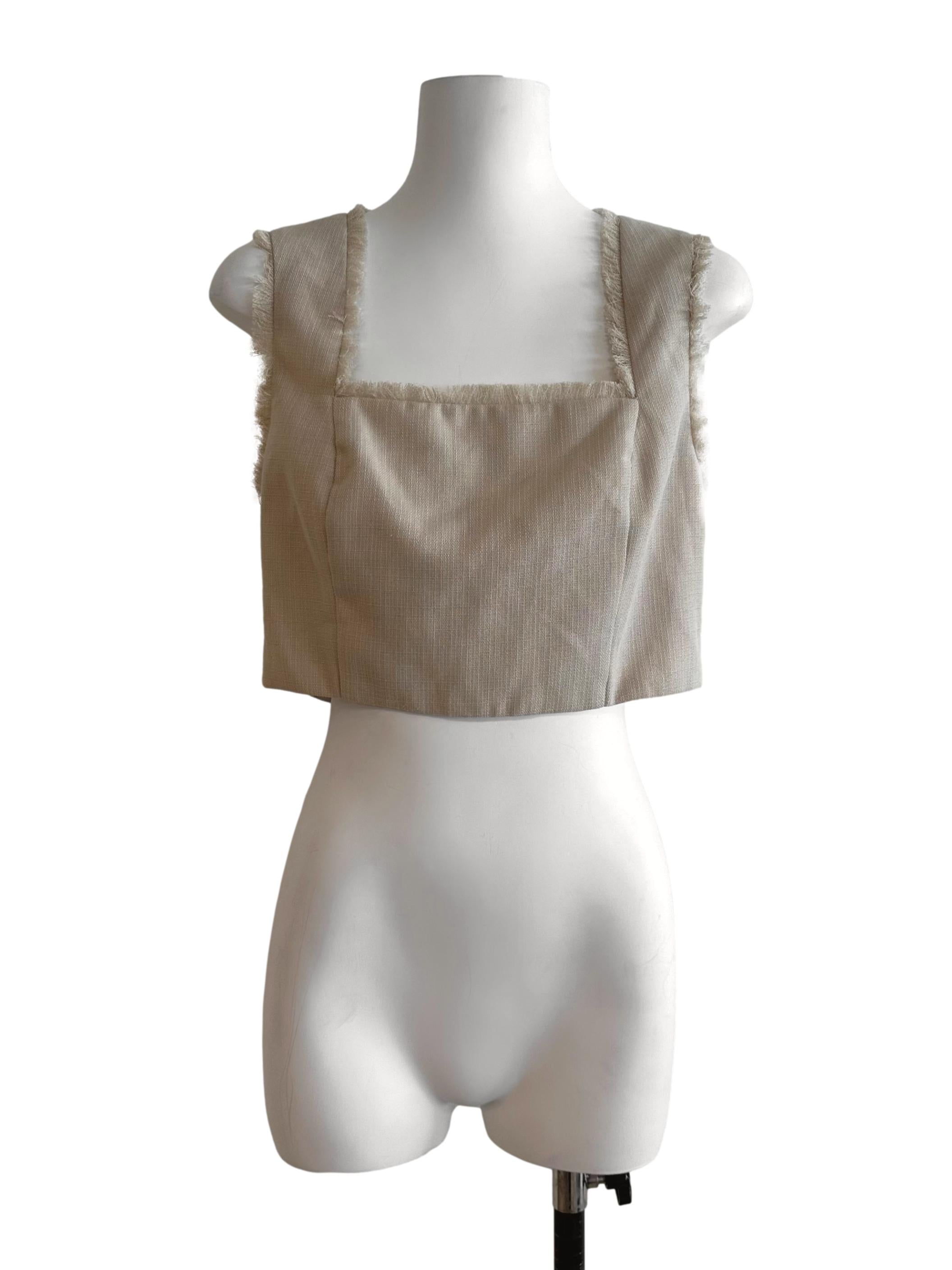 Khaki Brown Square Neck Textured Top LB