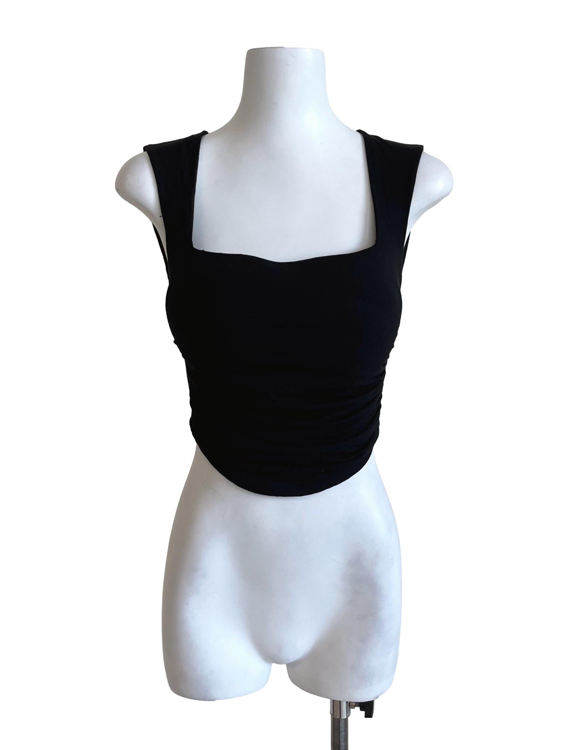 Onyx Black Square Neck Fitted Tops
