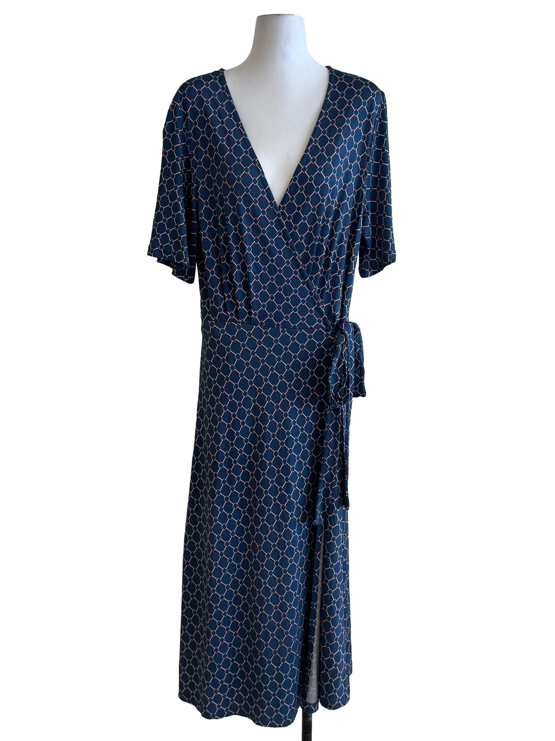 Ocean Blue Abstract Wrap Dress