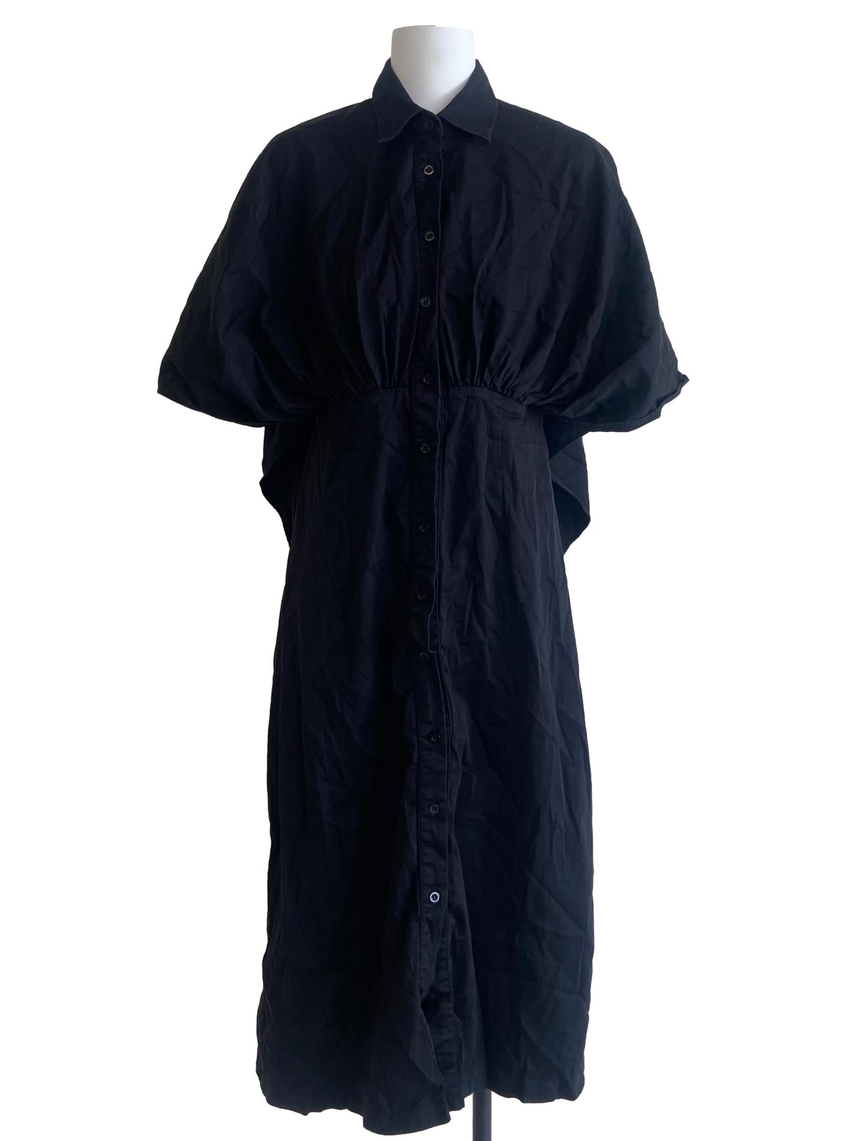 Black Button Down Shirt Fit Pegged Waist Dress