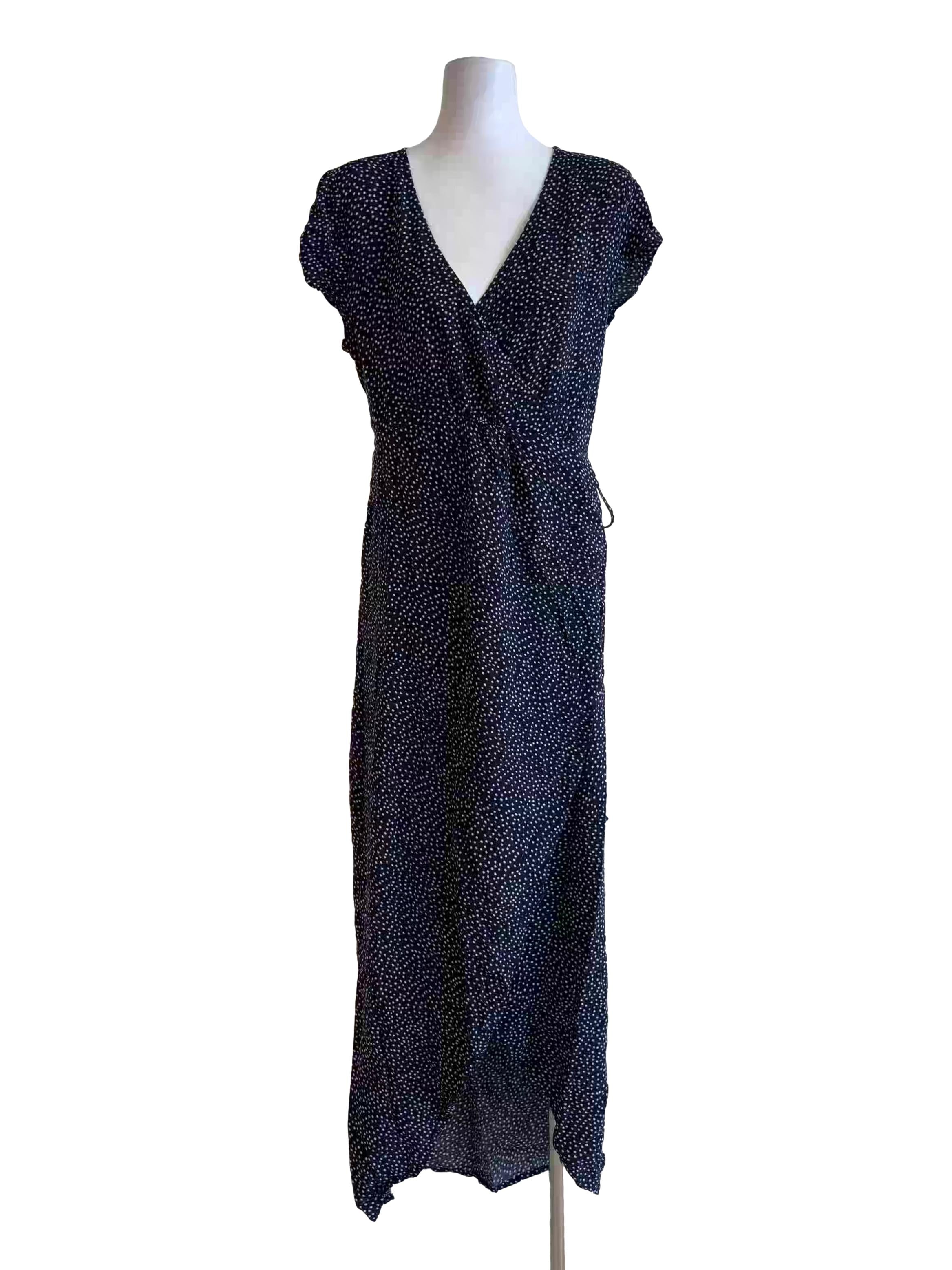 Midnight Blue Polka Dot Maxi Wrap Dress