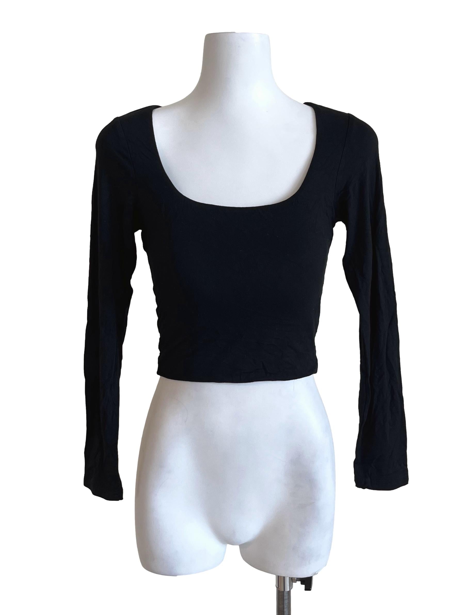 Jade Black Long Sleeve Fitted Crop Tops