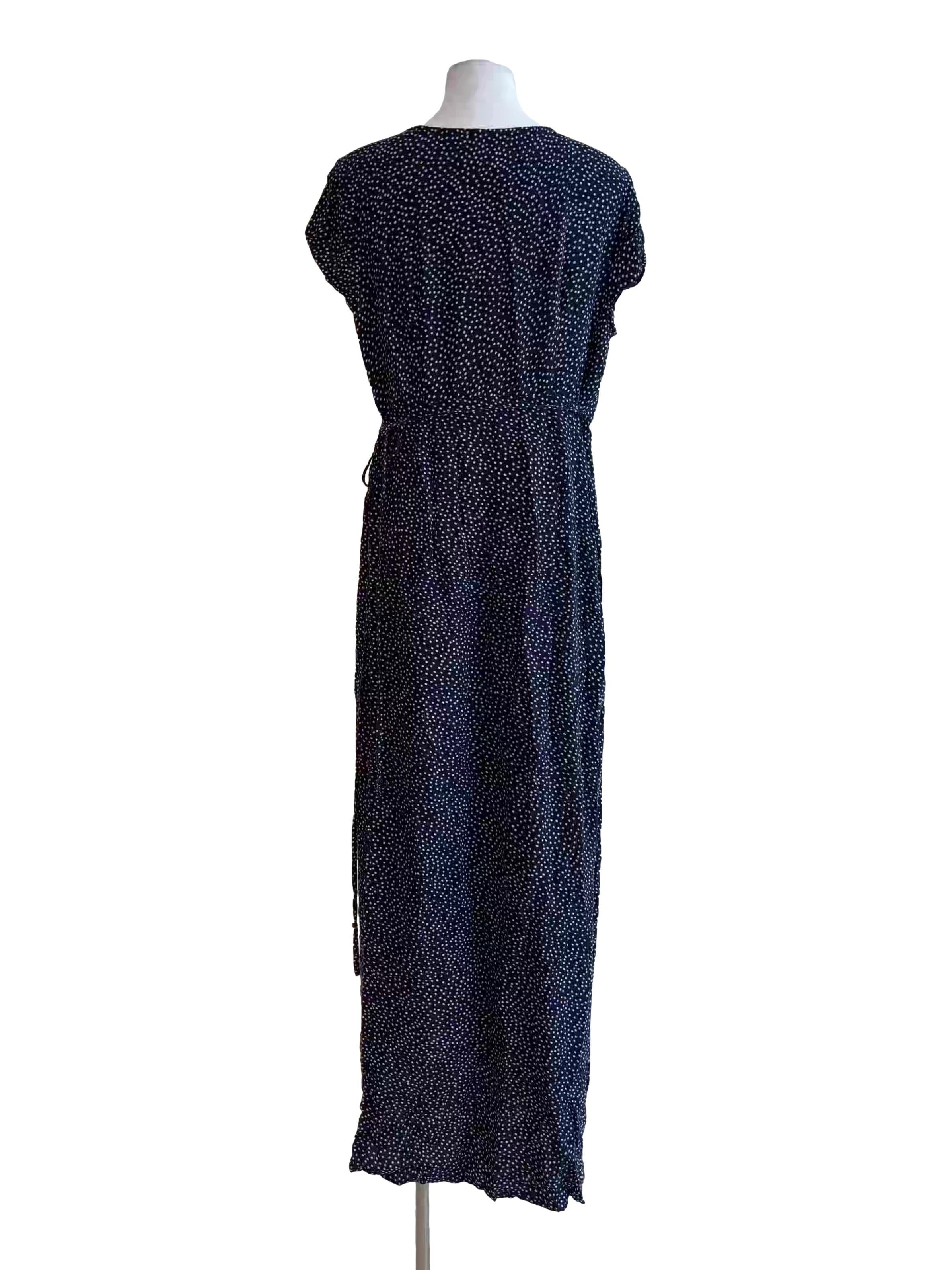 Midnight Blue Polka Dot Maxi Wrap Dress
