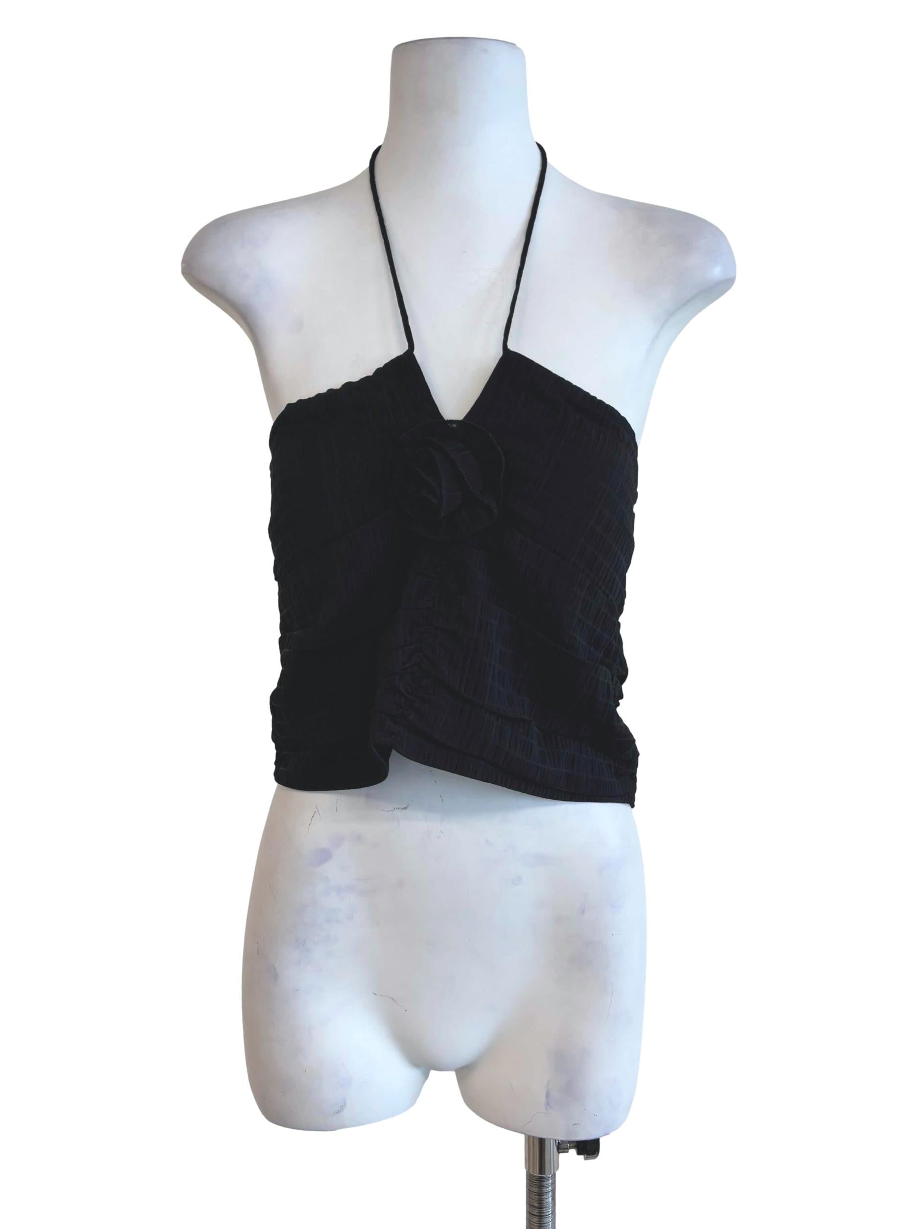 Black Delsy Rosette Halter Padded Top