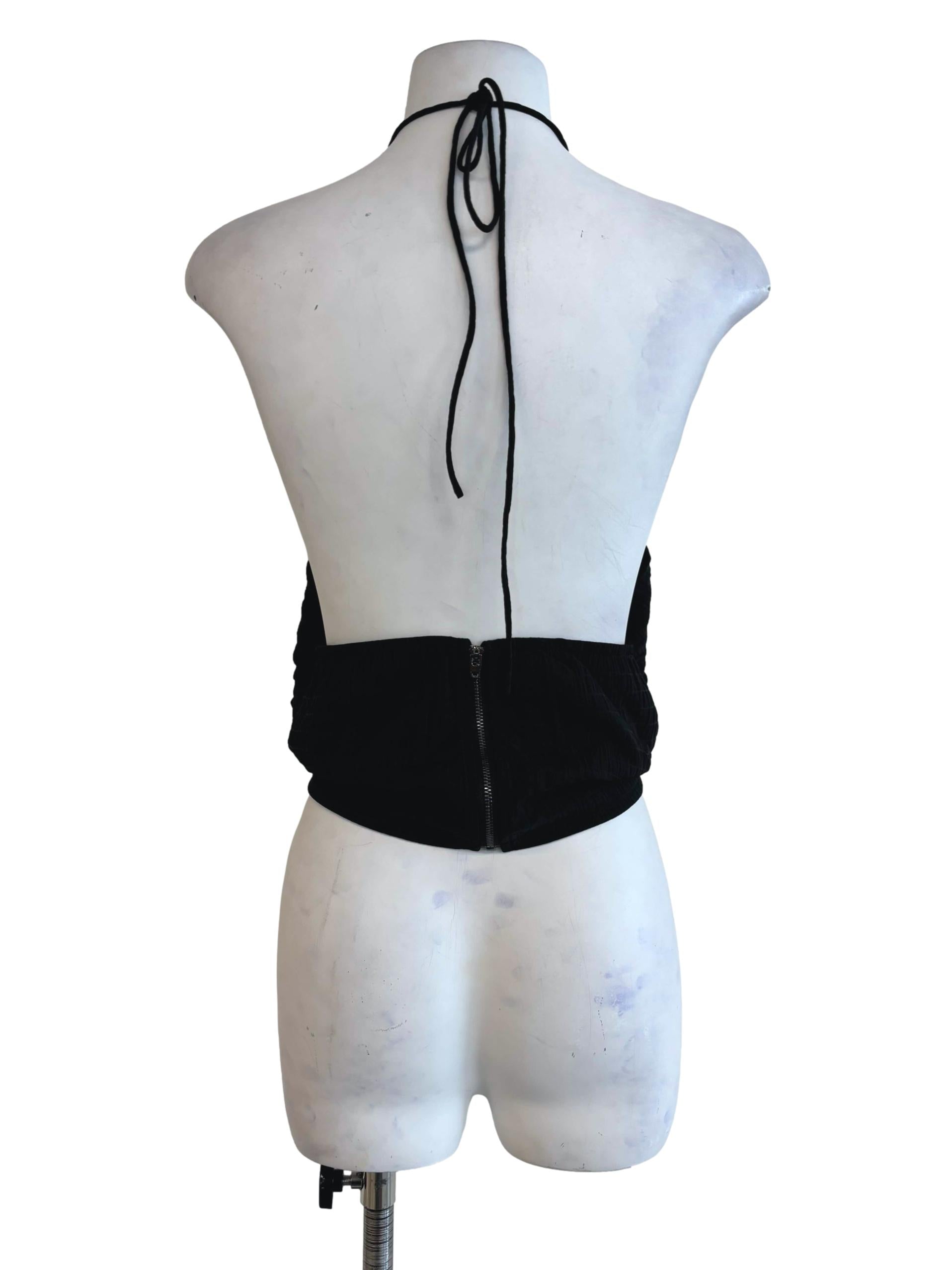 Black Delsy Rosette Halter Padded Top