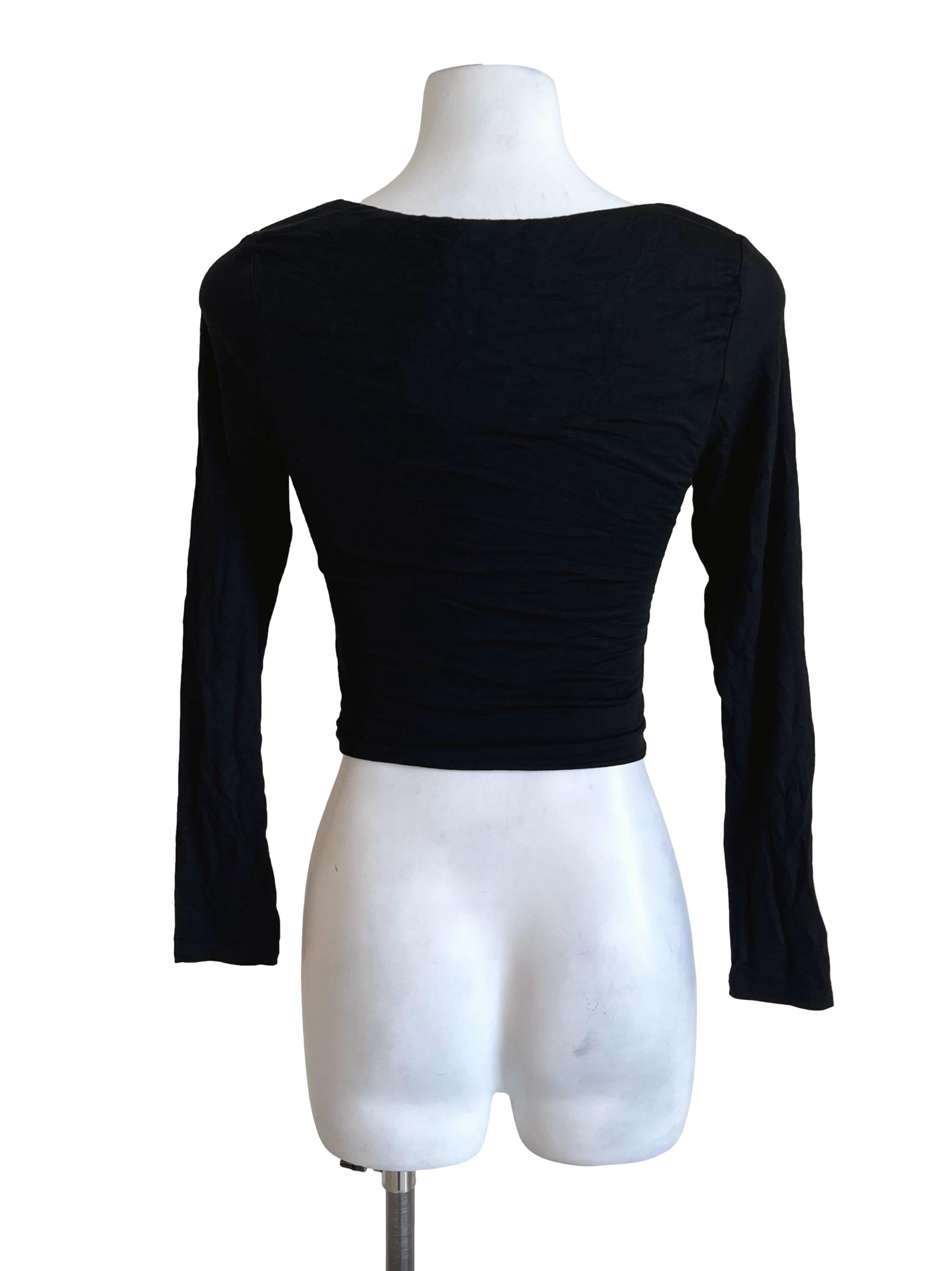 Jade Black Long Sleeve Fitted Crop Tops