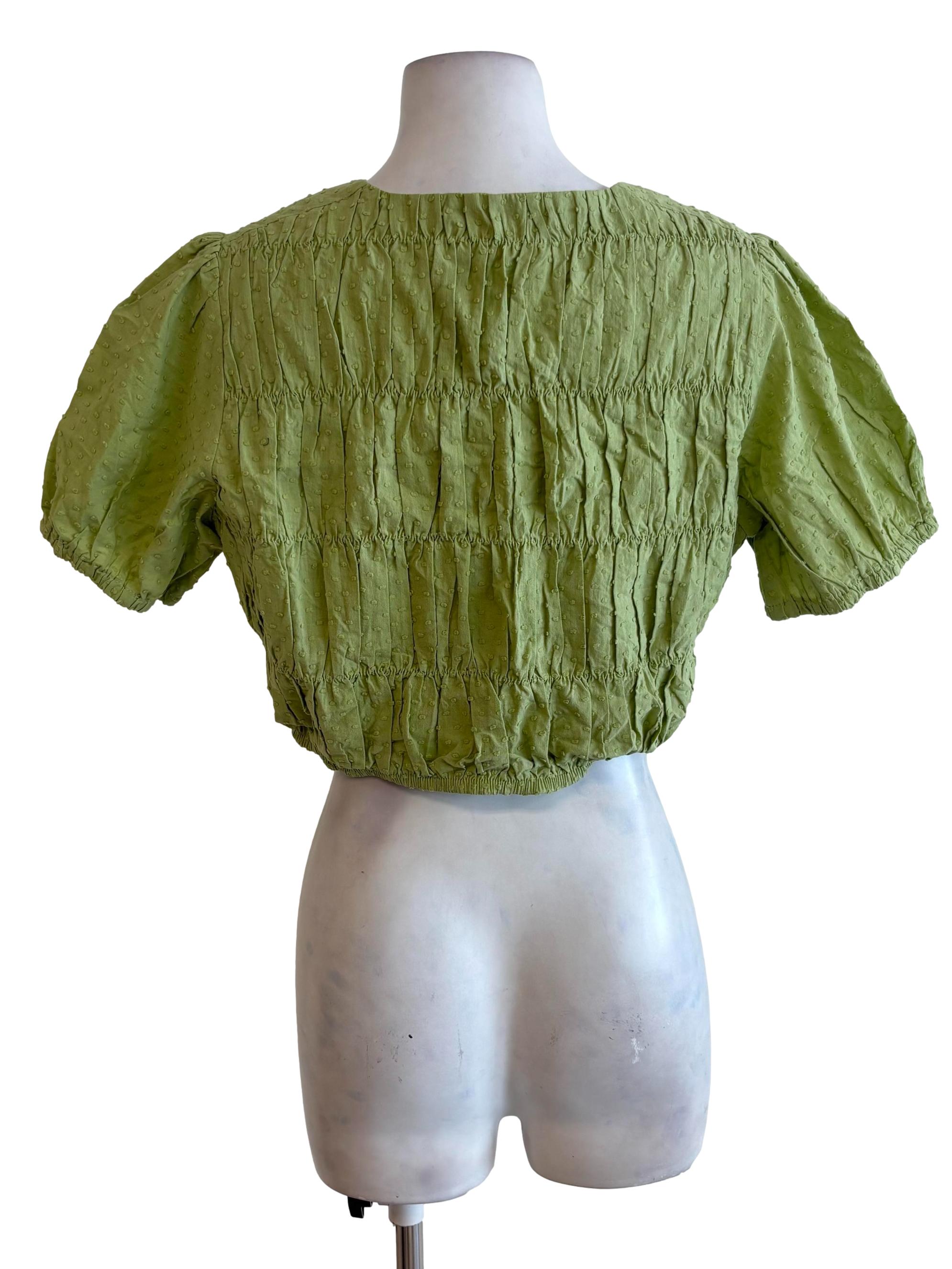 Green Button Up Pleated Top