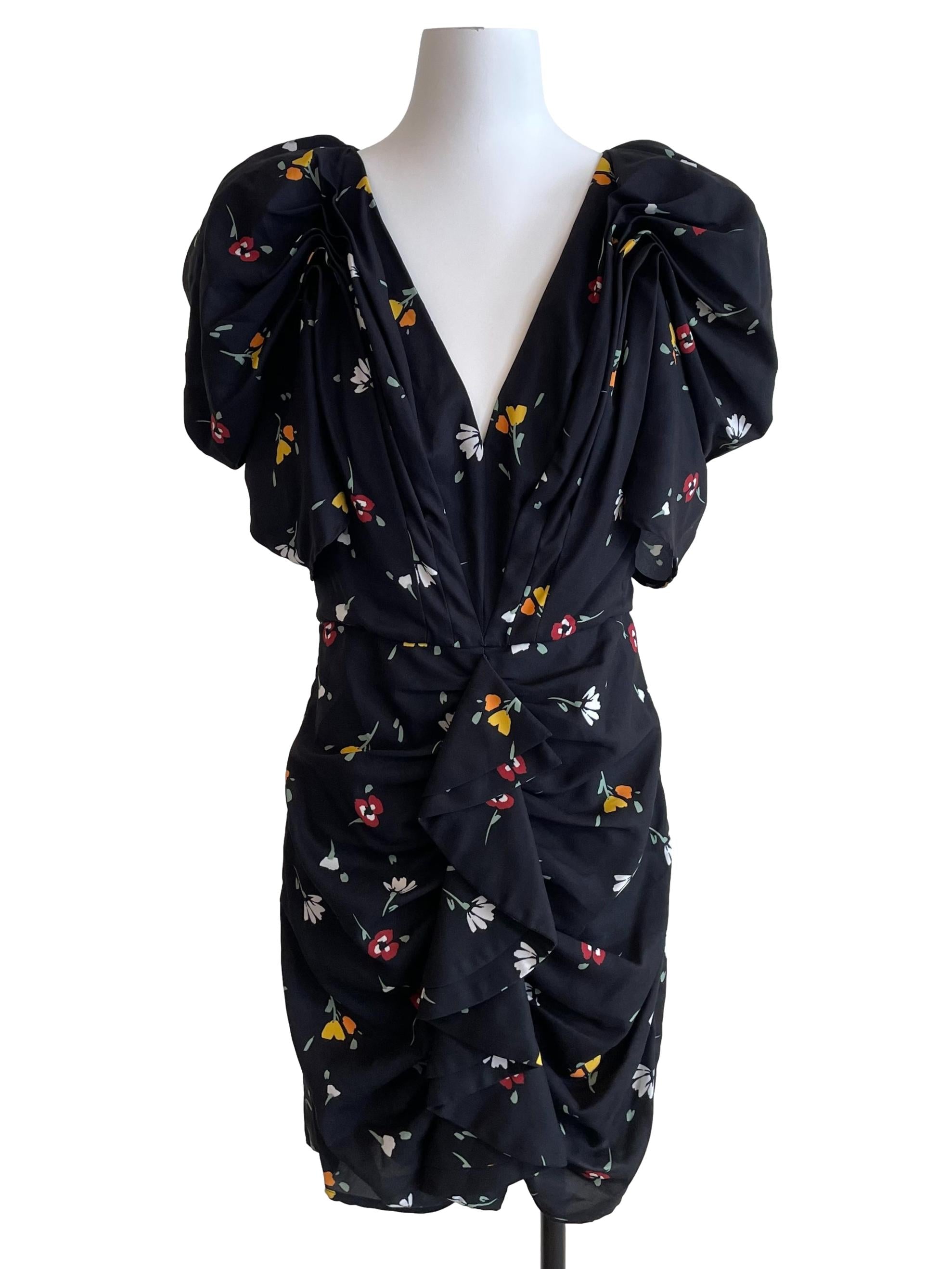 Charcoal Draped Floral Dress