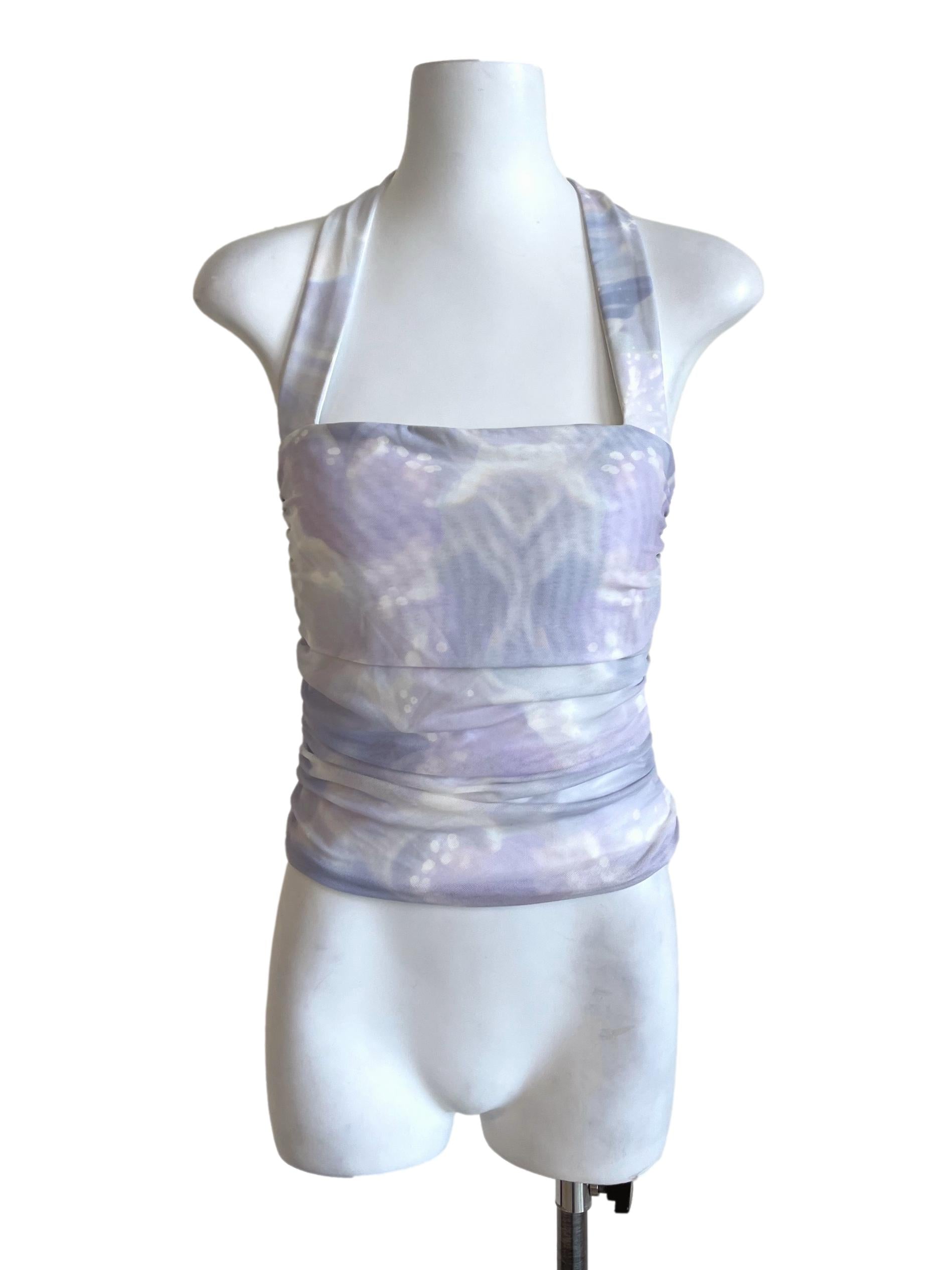 Pearl White Abstract Print Halter Tops