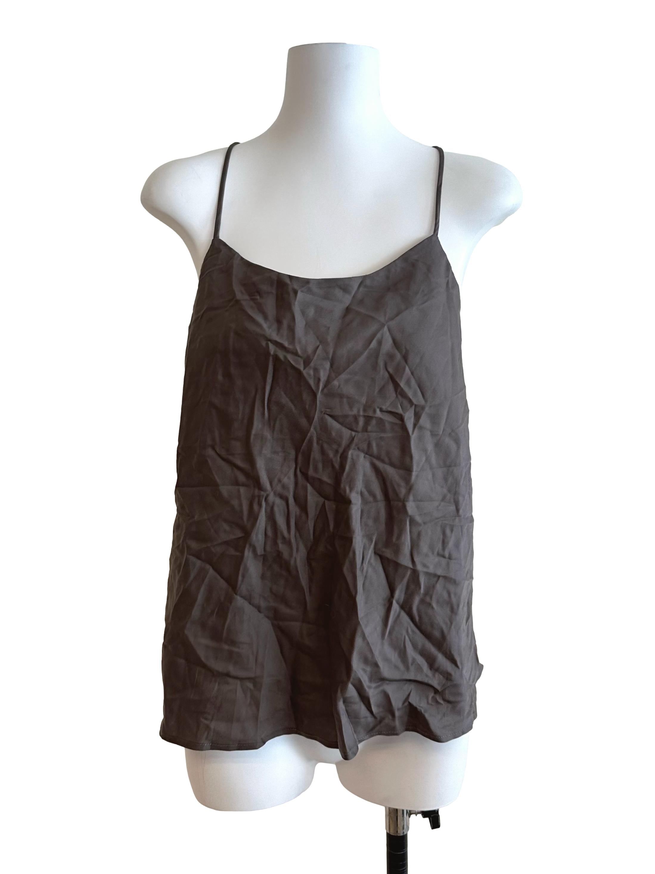 Ash Grey Scoop Neck Back Overlap Strap Top LB