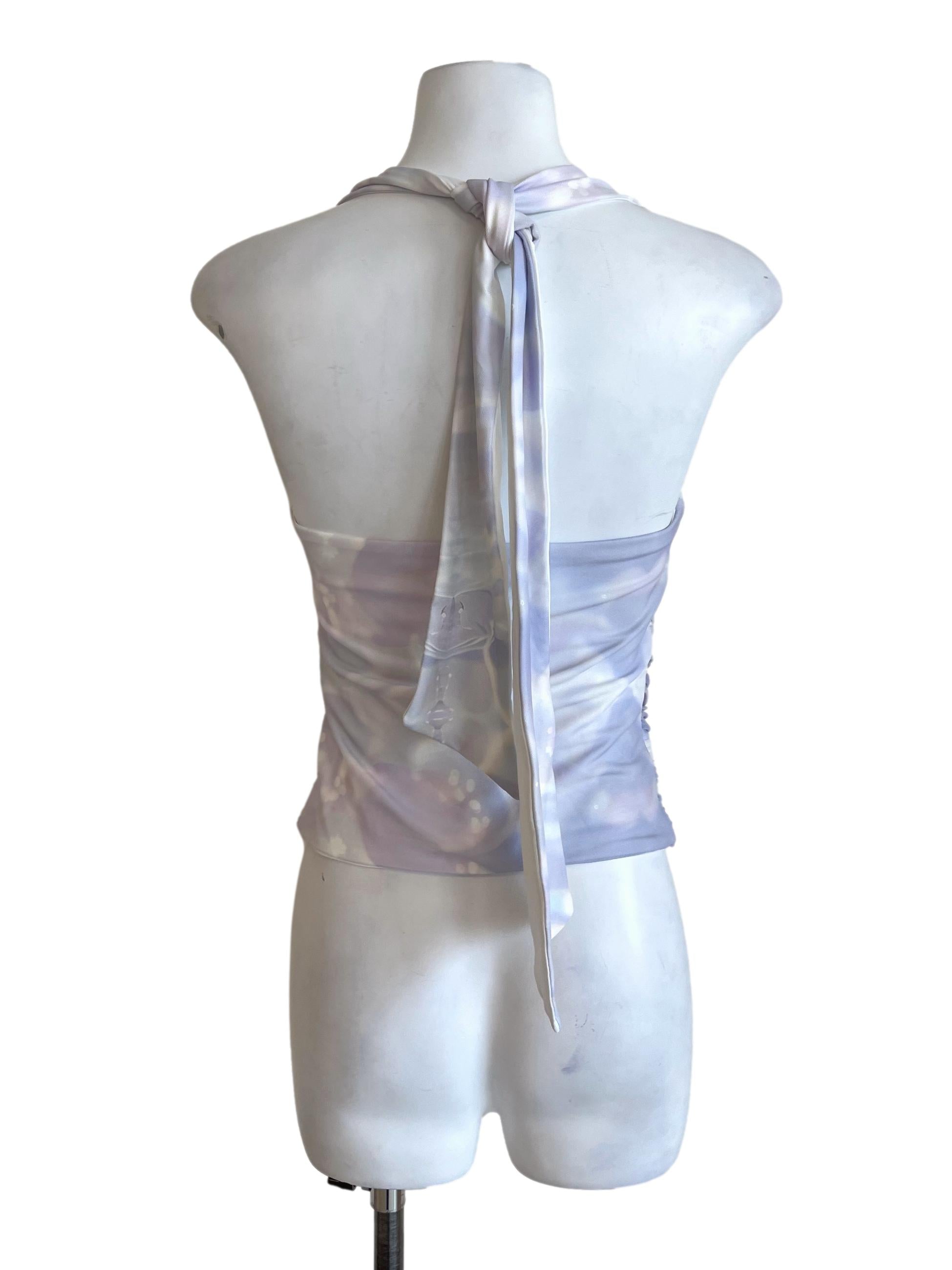 Pearl White Abstract Print Halter Tops