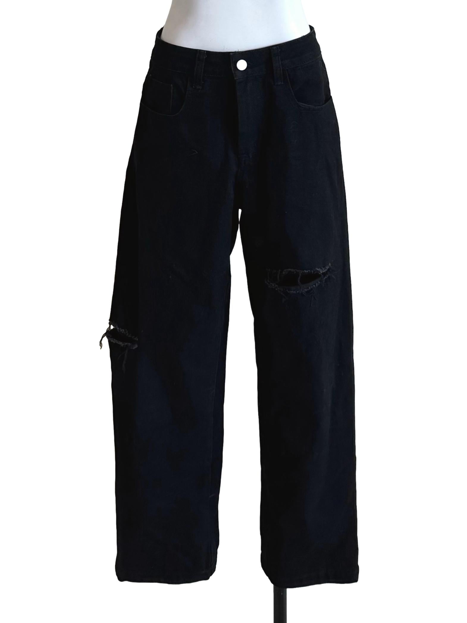 Raven Black Denim Ripped Jeans