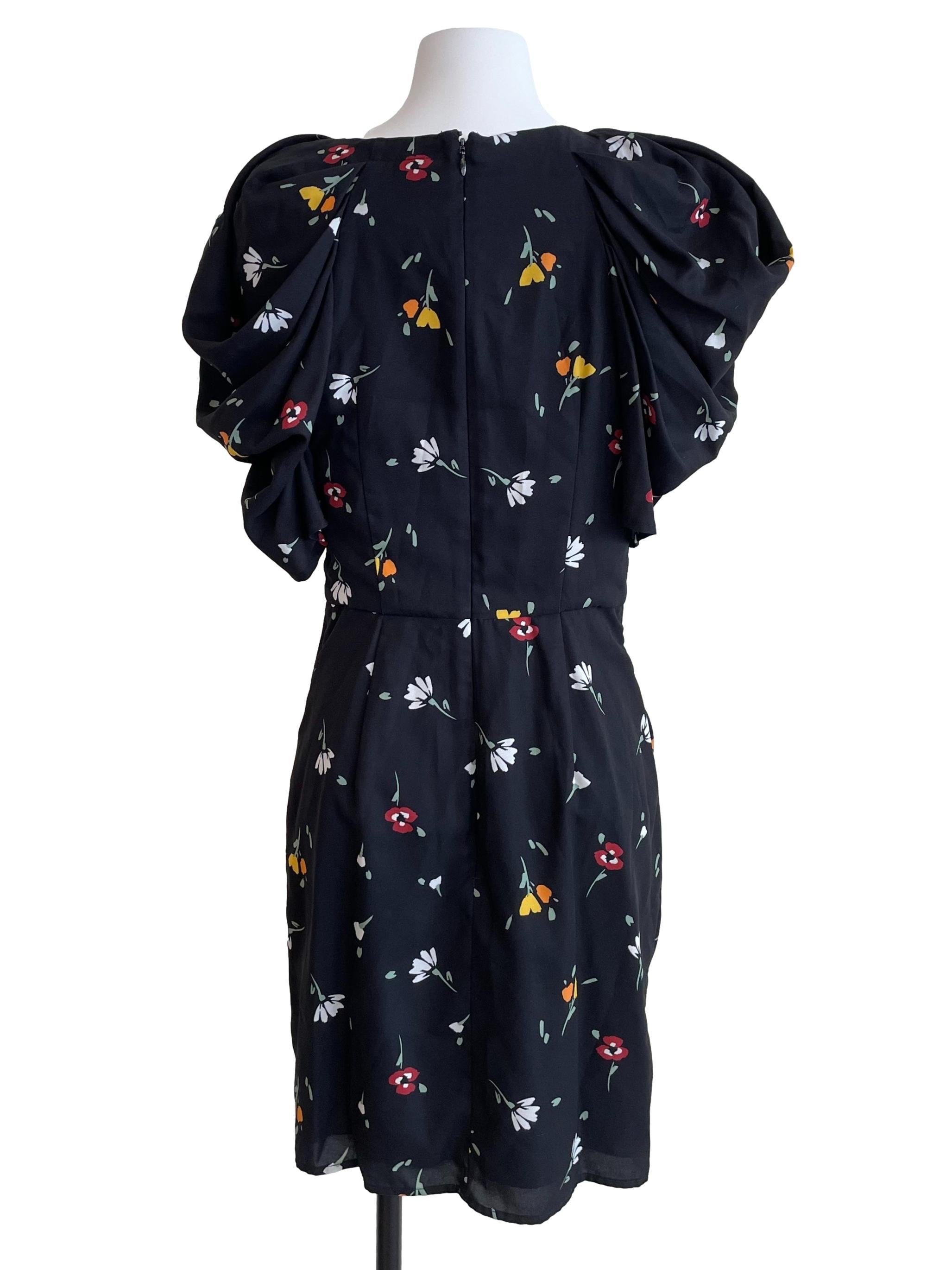 Charcoal Draped Floral Dress