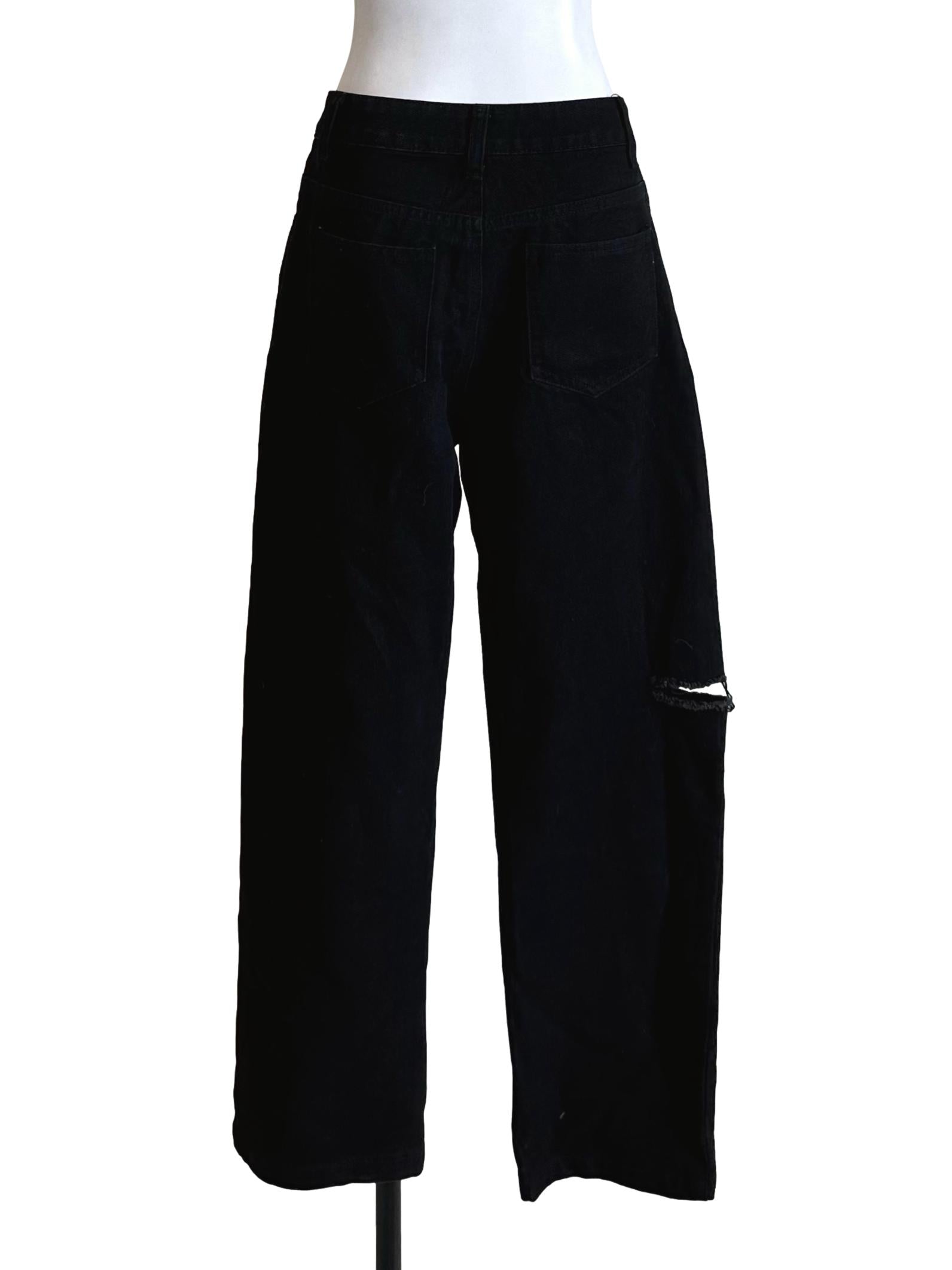 Raven Black Denim Ripped Jeans