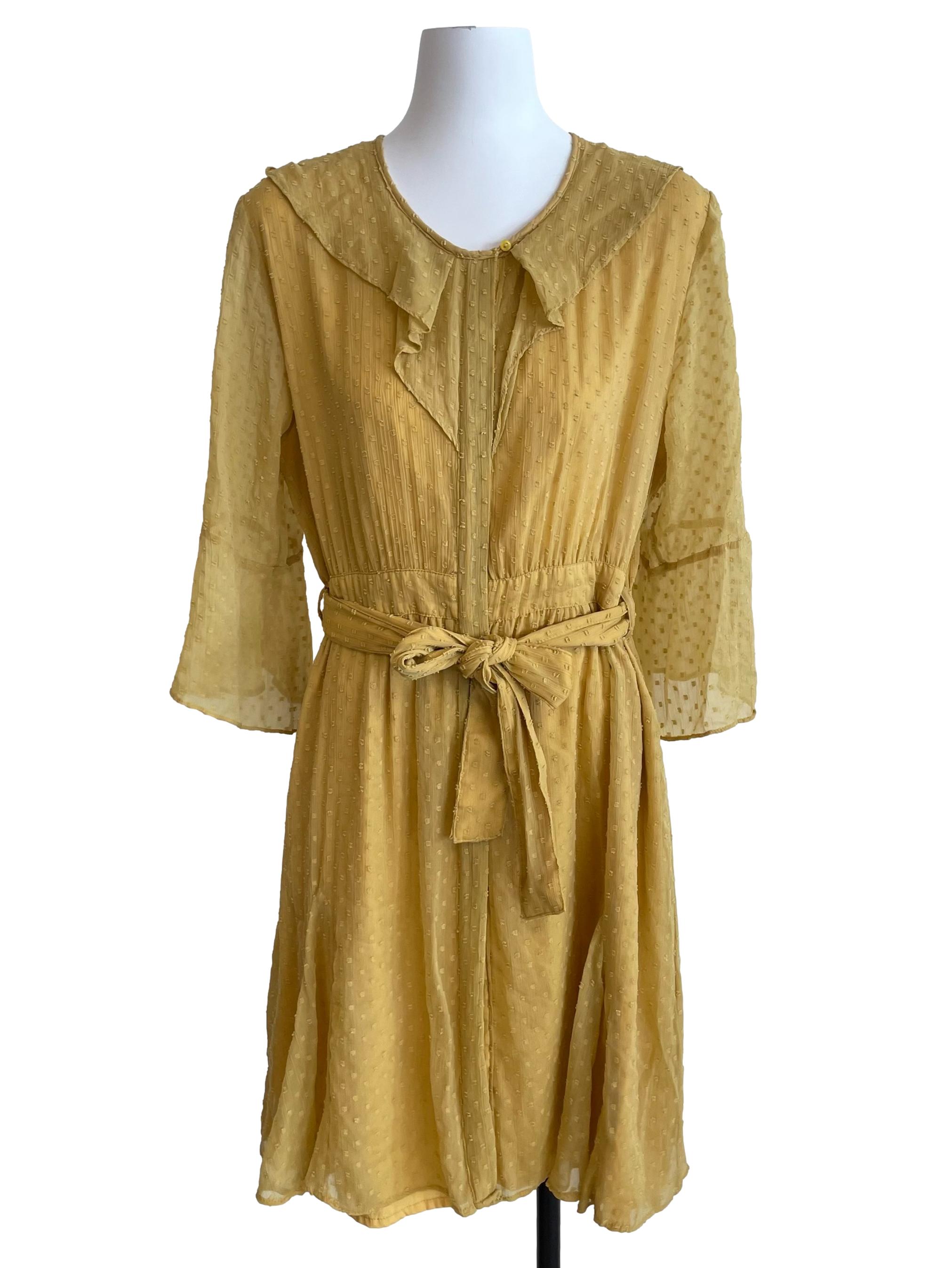 Dandelion Bell Sleeves Chiffon Button Down Dress