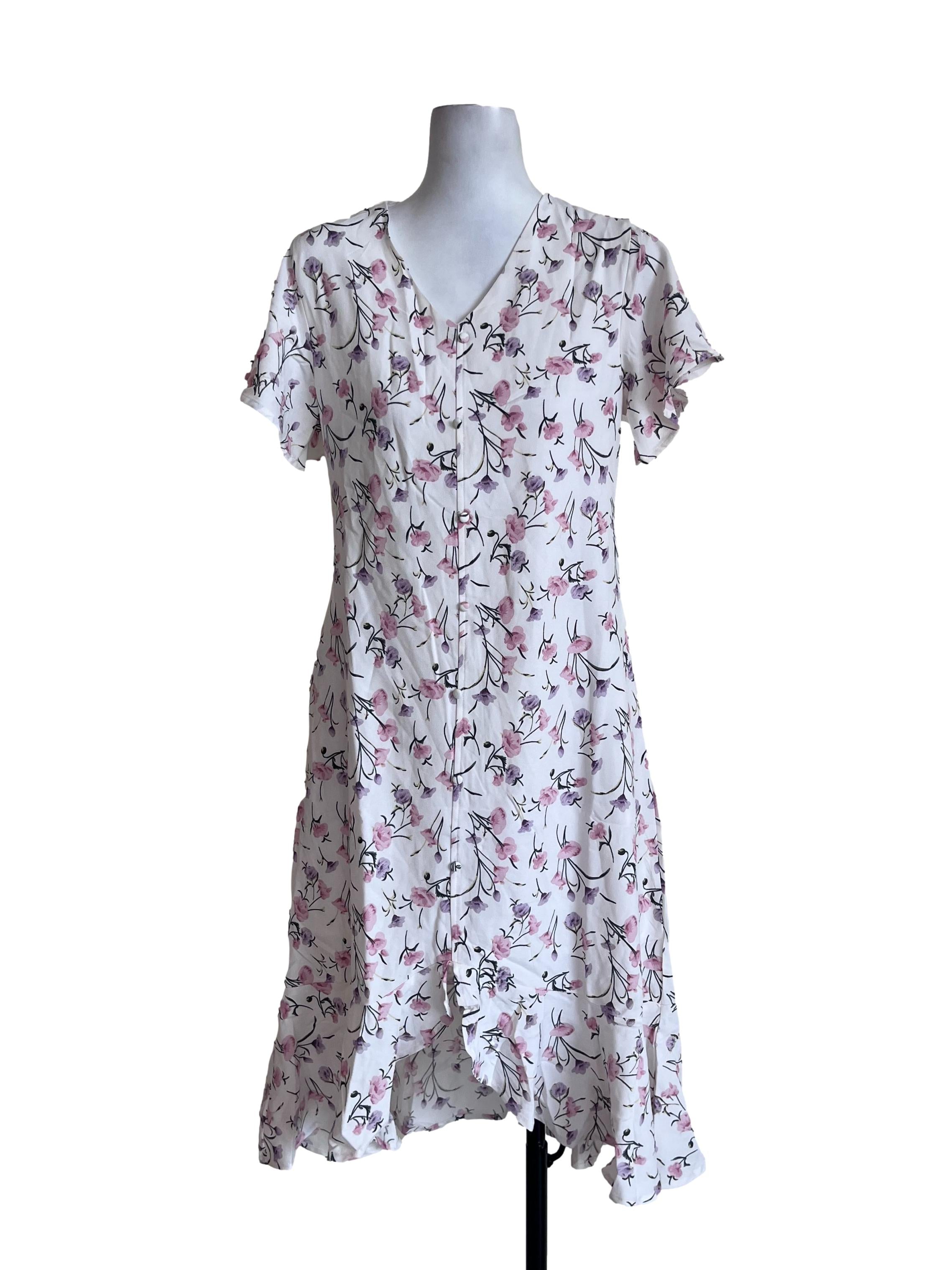 White Based Floral Design Dress