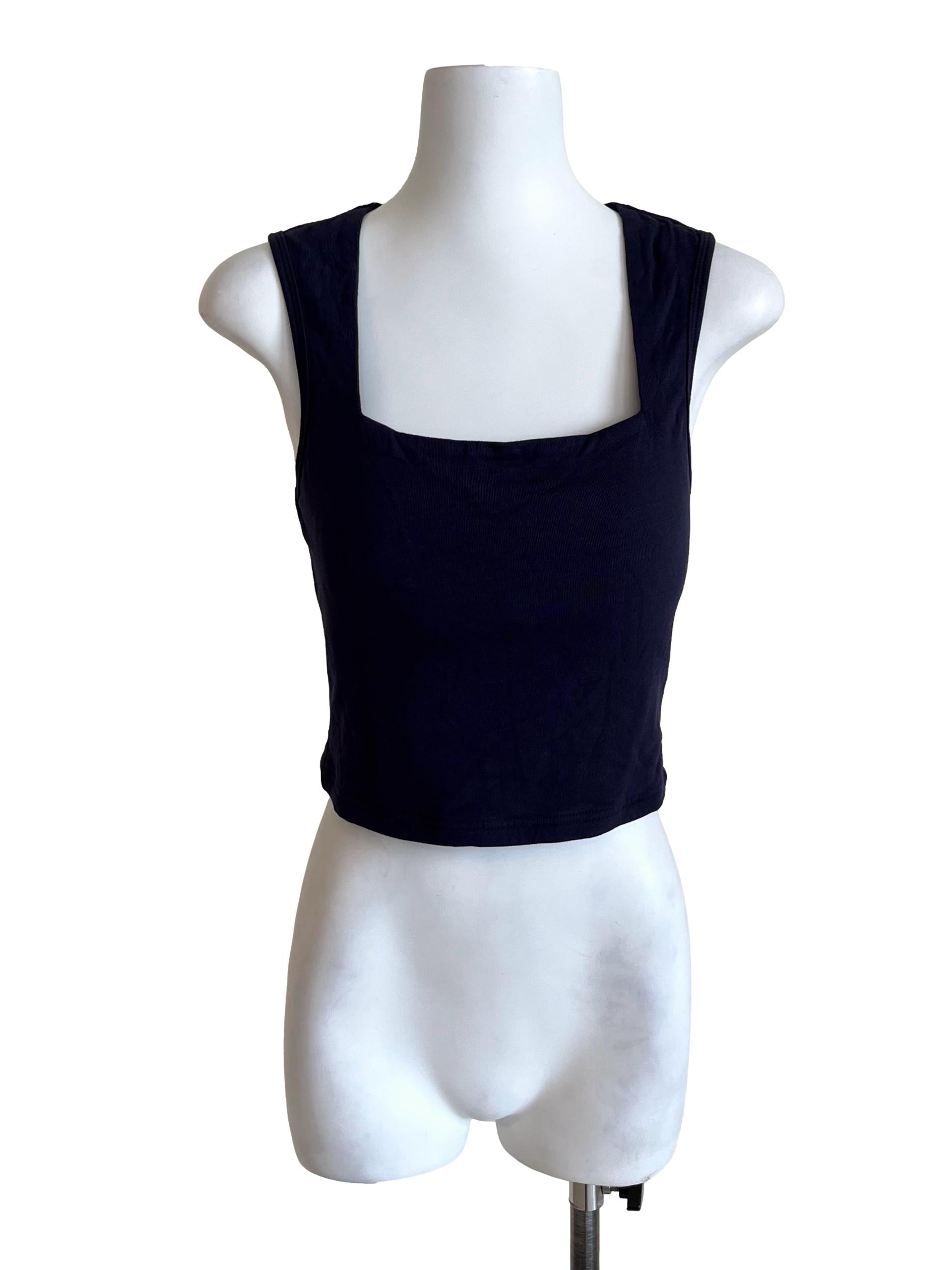 Navy Blue Square Neck Crop Tops