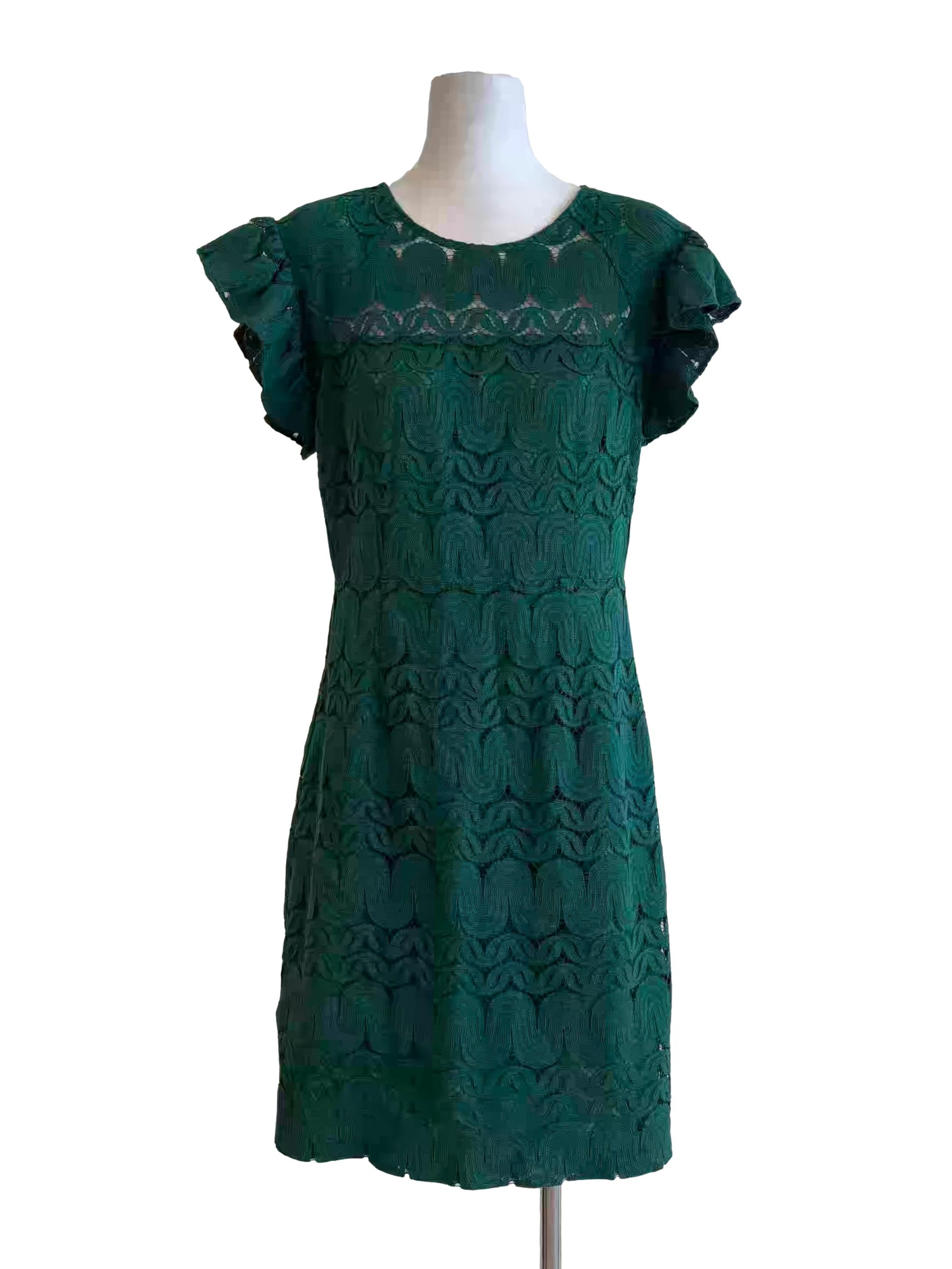 Trina Turk Amazon Green Ruffle Sleeve Lace Dress | REFASH Trina Turk Amazon Green Ruffle Sleeve Lace Dress | REFASH