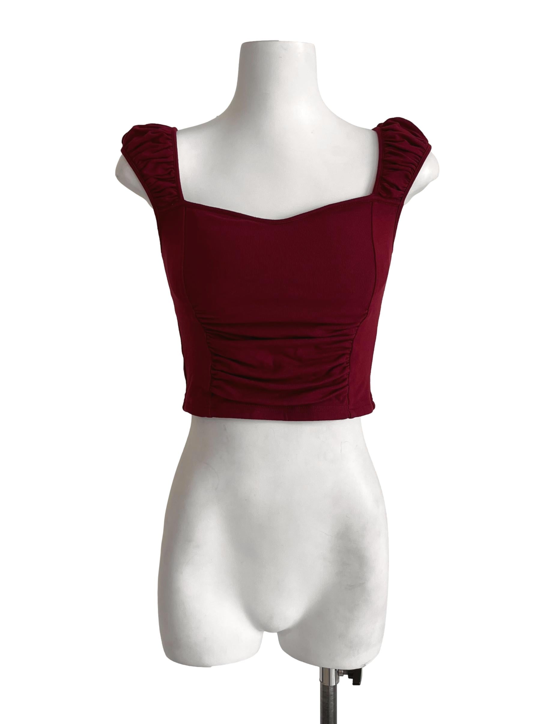 Scarlet Red Ruched Crop Tops