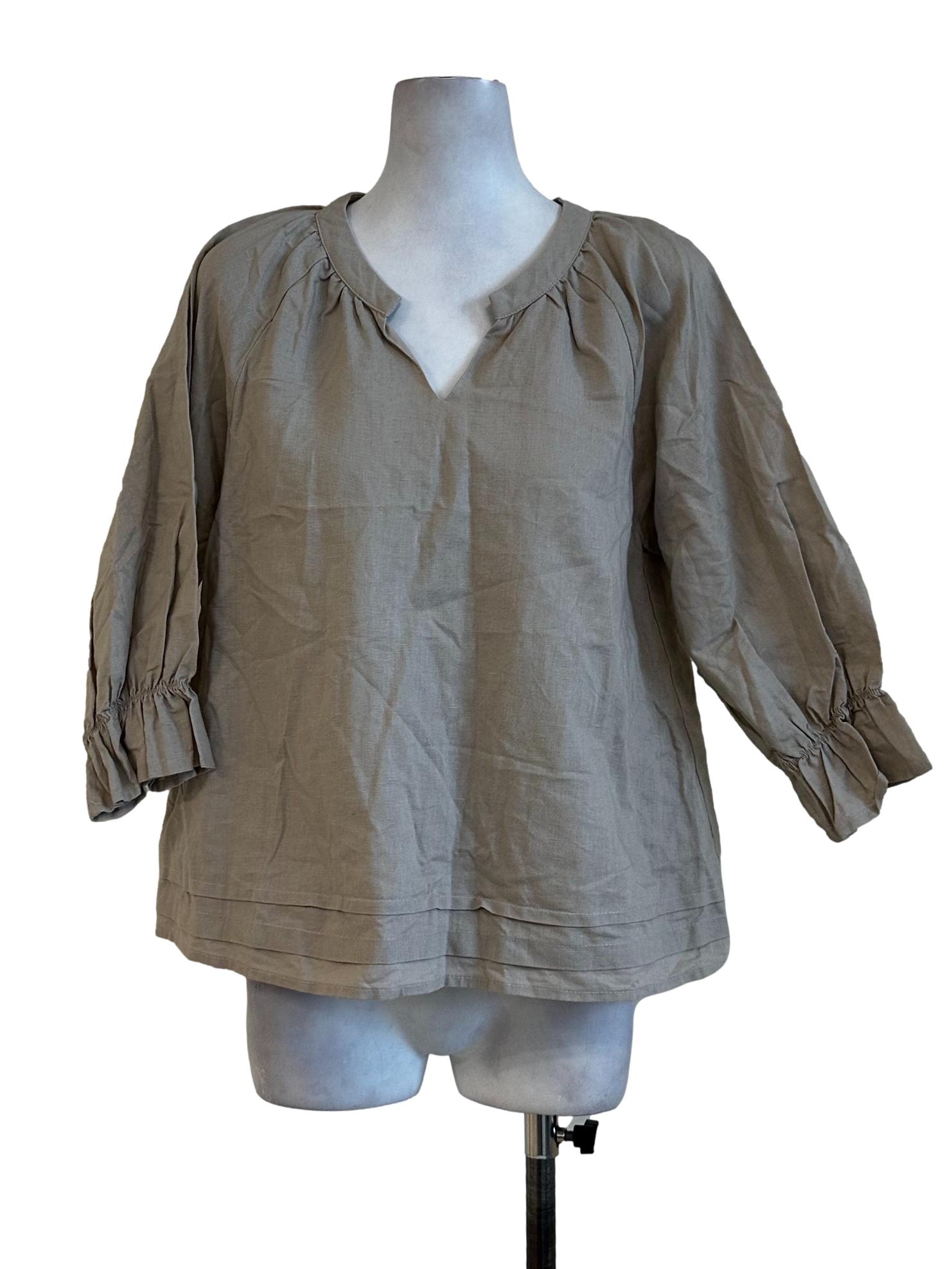 Beige Plain Linen Top