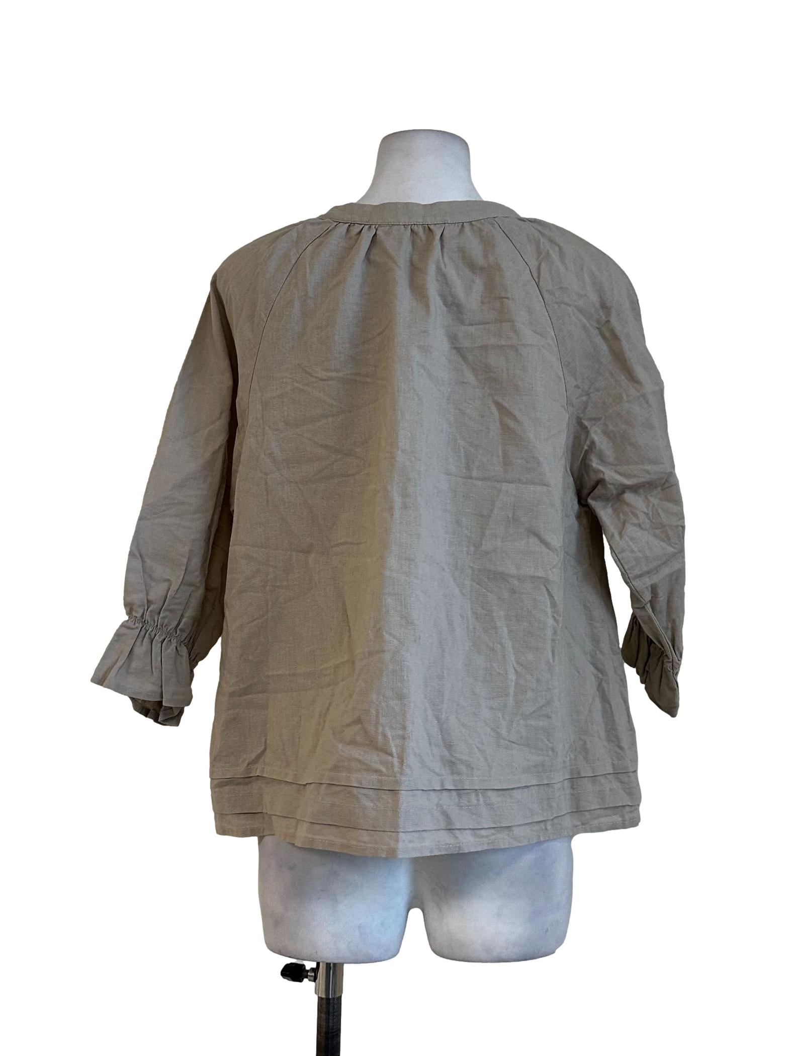 Beige Plain Linen Top