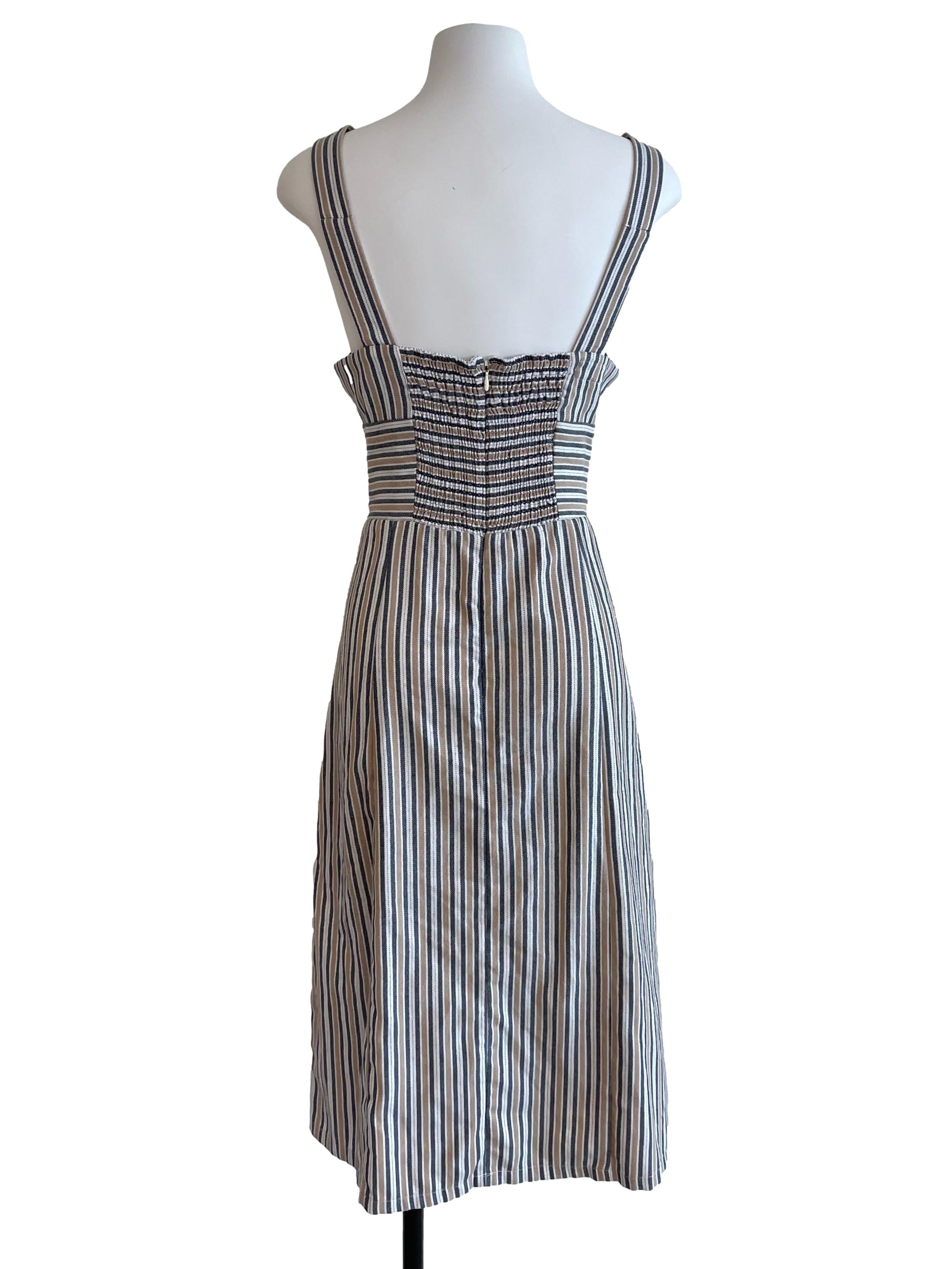 White Stripe Lace Up Dress