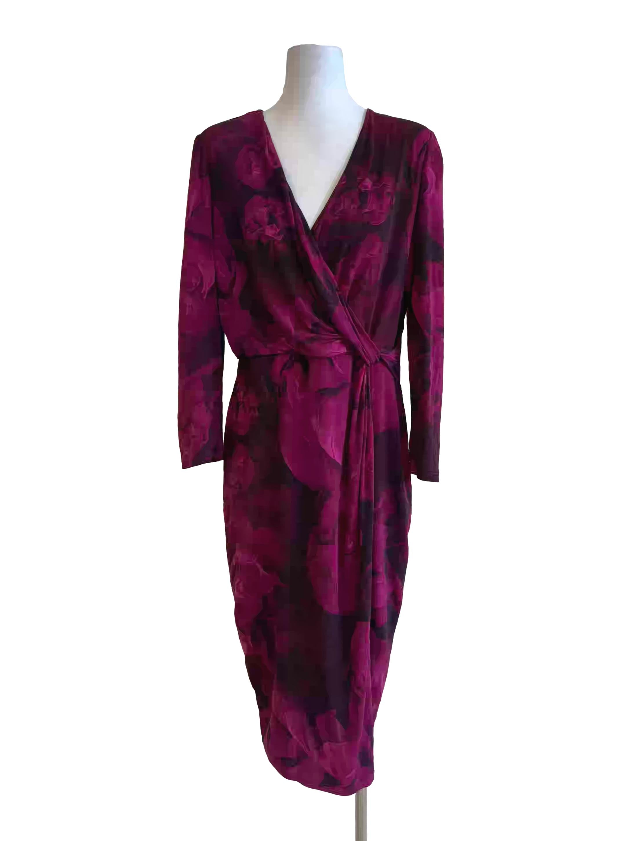 Magenta Black Floral Long Sleeve Bodycon Dress