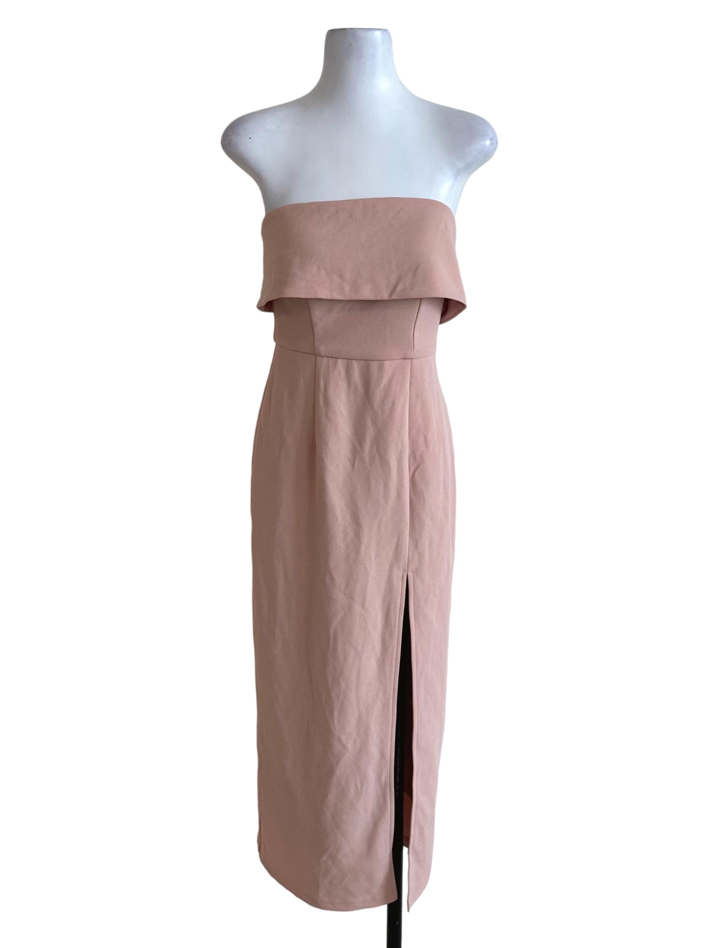 Peach Pink Strapless Slit Dress
