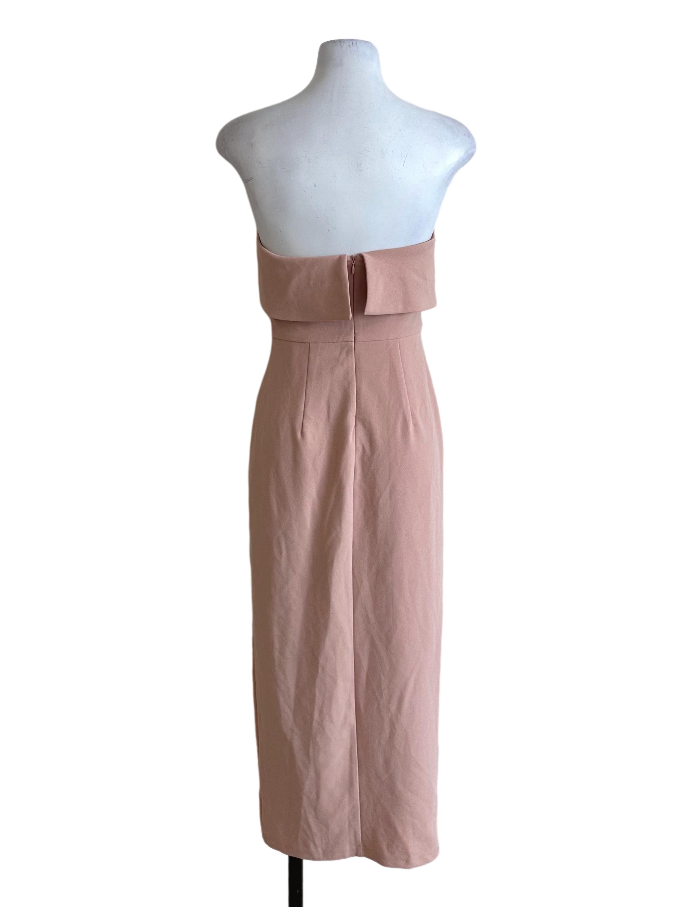 Peach Pink Strapless Slit Dress