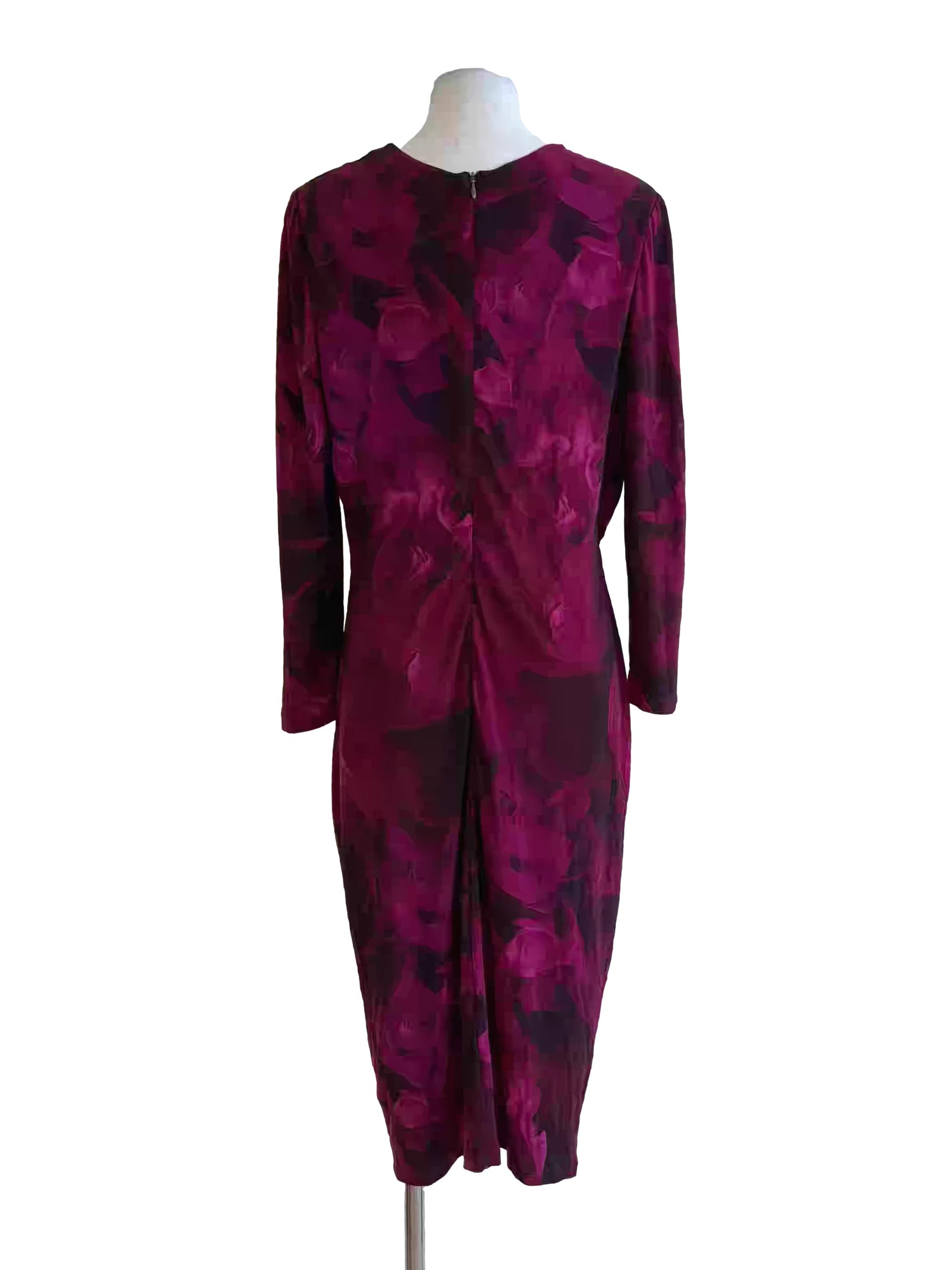 Magenta Black Floral Long Sleeve Bodycon Dress