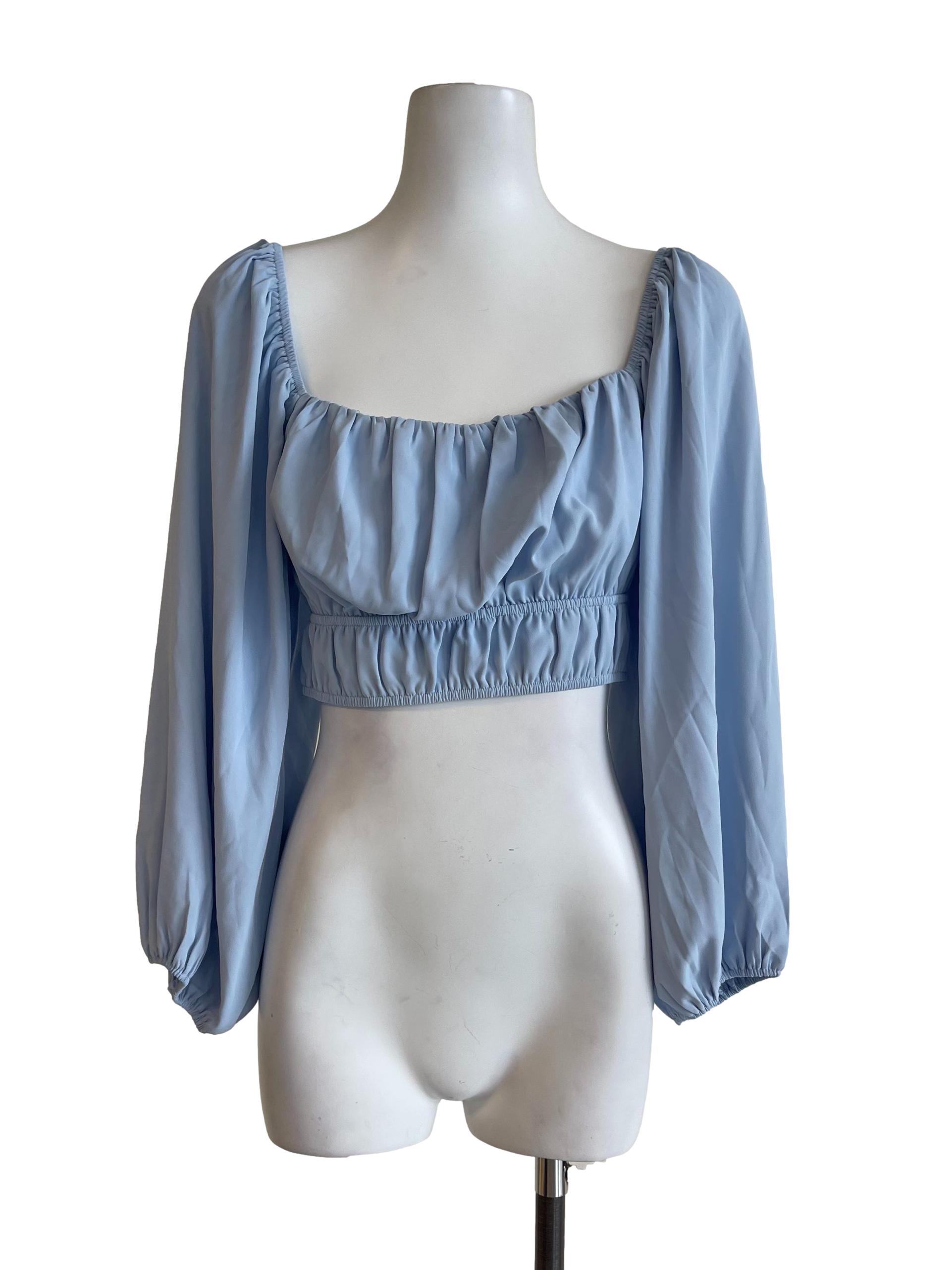 Sky Blue Long Sleeves Crop Top